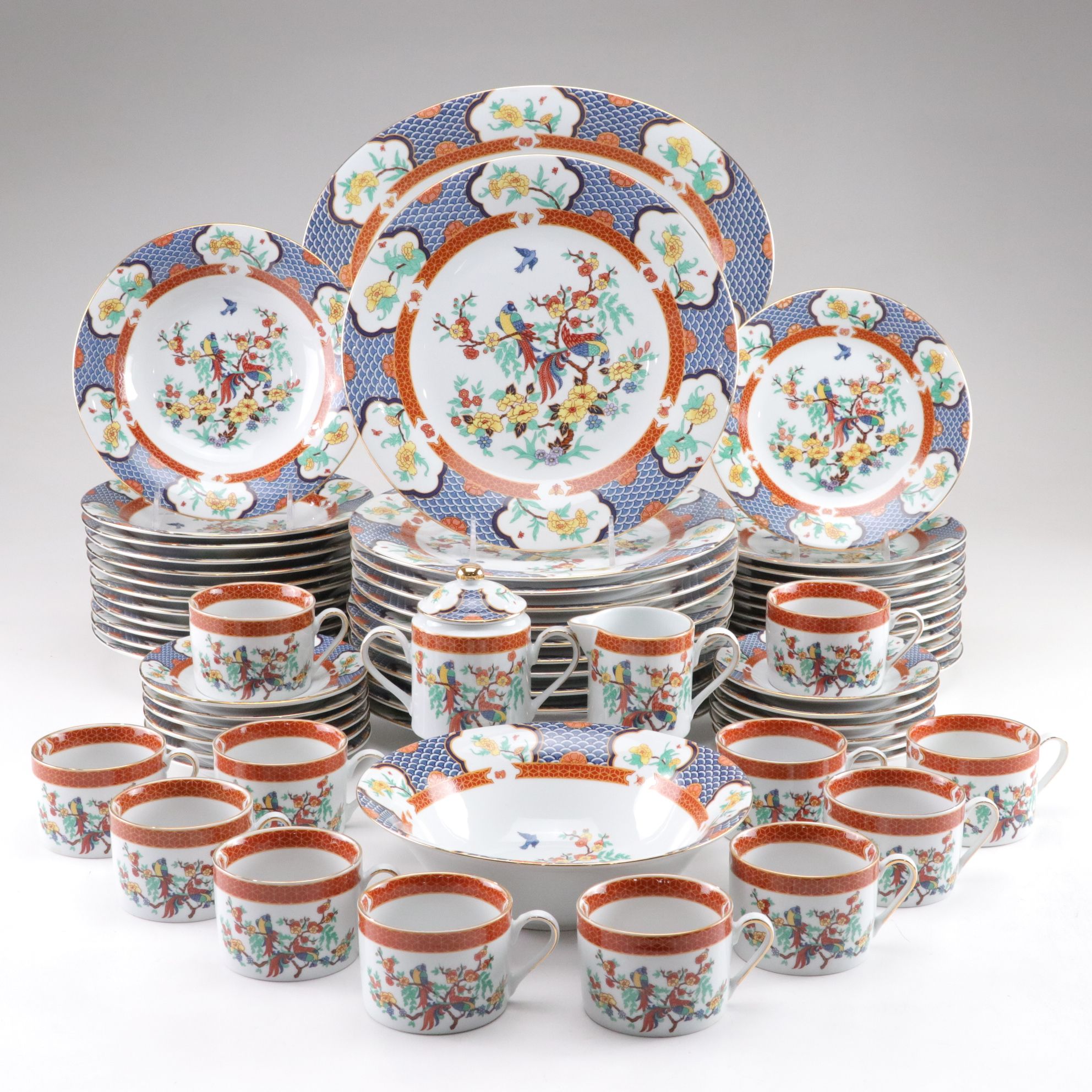 LiLing Fine China "Imperial Garden" Porcelain Dinnerware Set for Twelve and More
