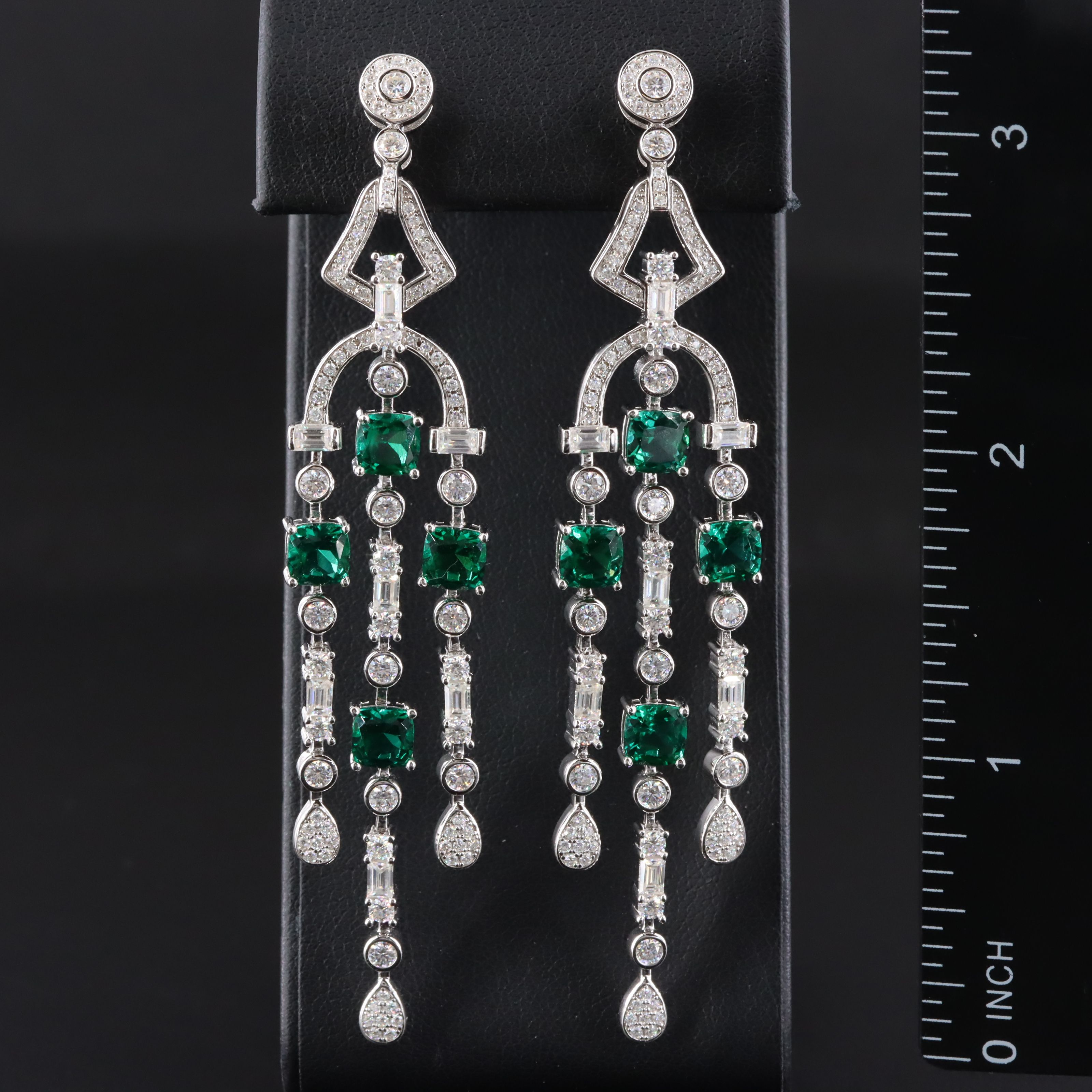 Sterling Emerald and Moissanite Chandelier Earrings