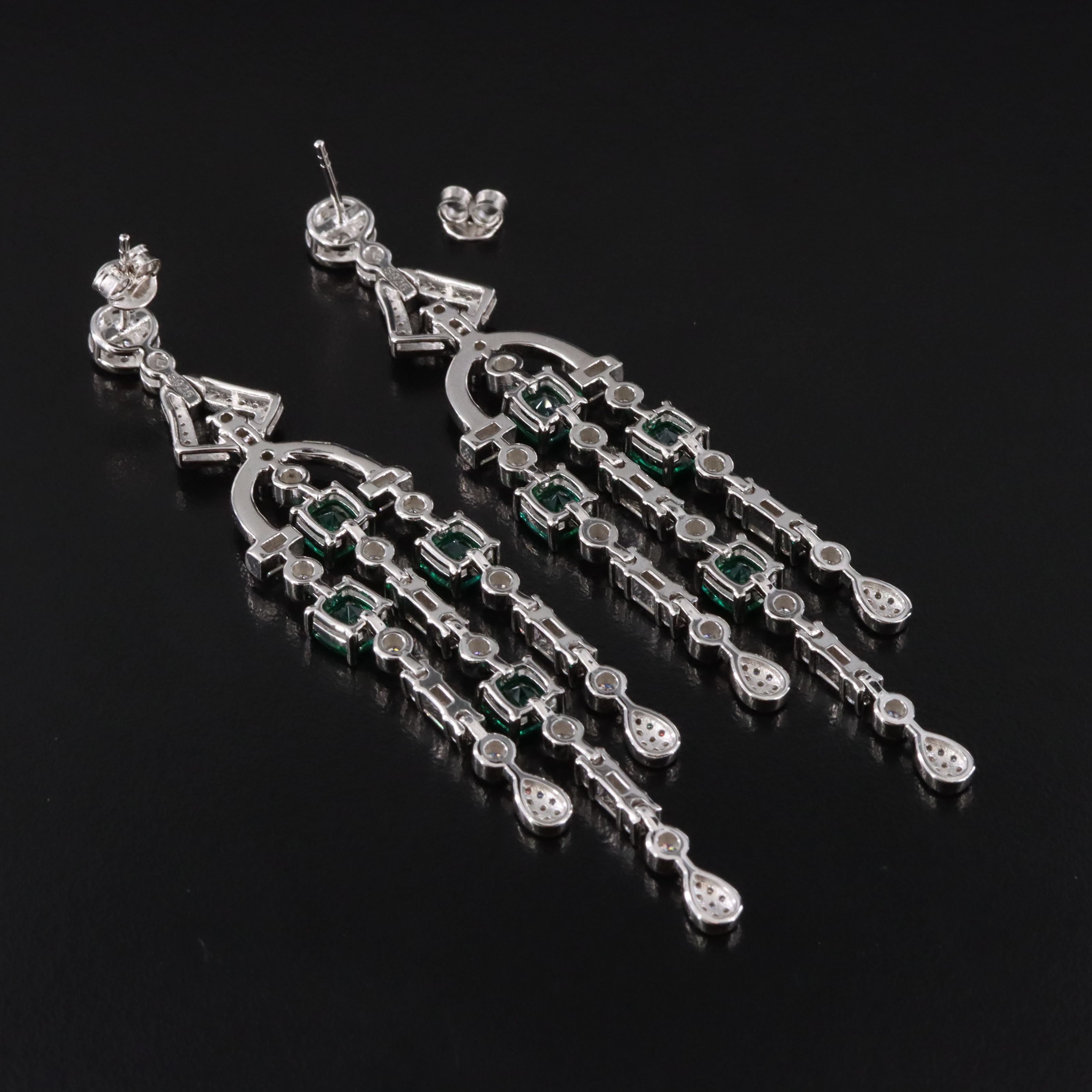 Sterling Emerald and Moissanite Chandelier Earrings