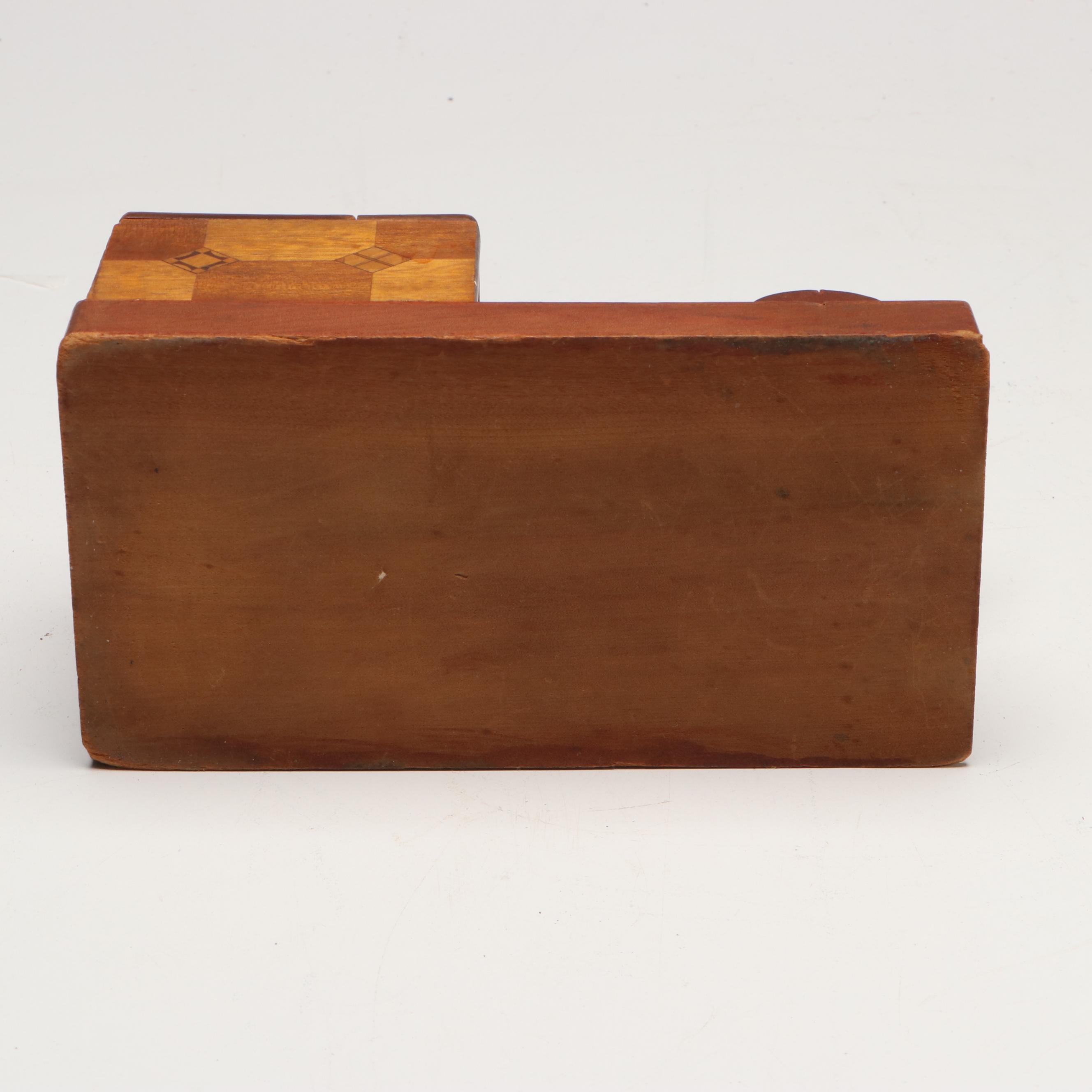 Folk Art Bobbing Bird Marquetry Wood Mechanical Cigarette Dispenser