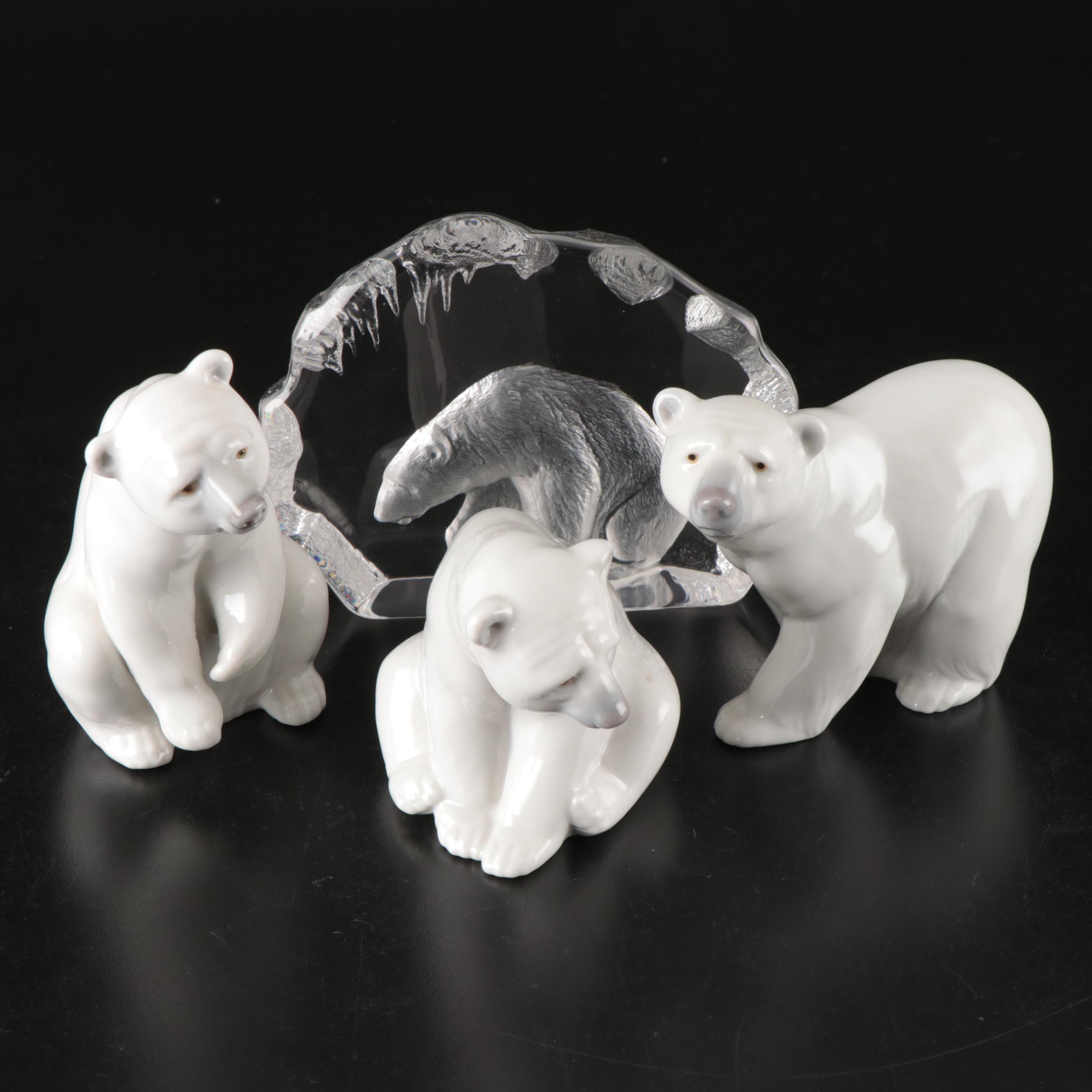 Mats Jonasson Crystal and Lladró Ceramic Polar Bears
