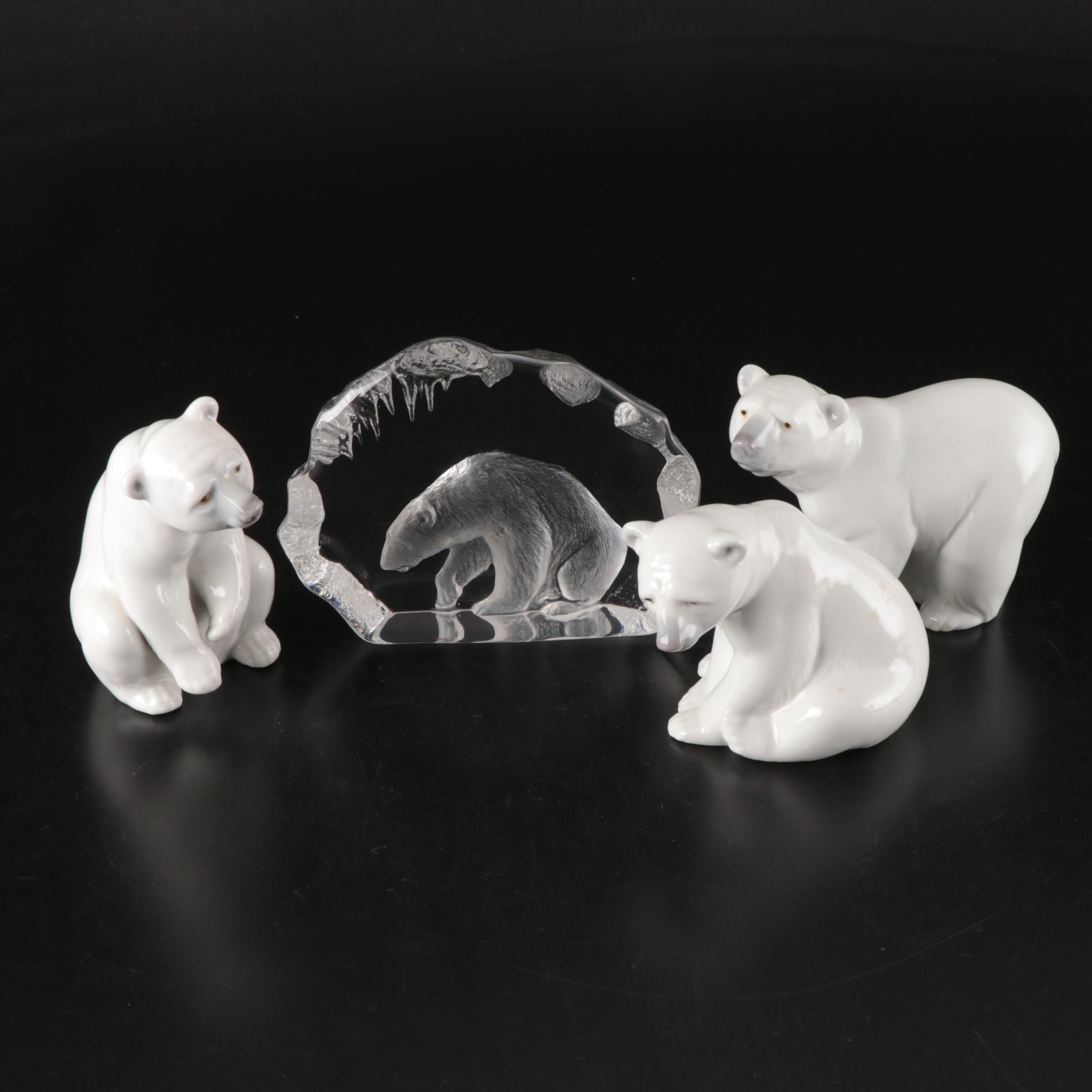 Mats Jonasson Crystal and Lladró Ceramic Polar Bears