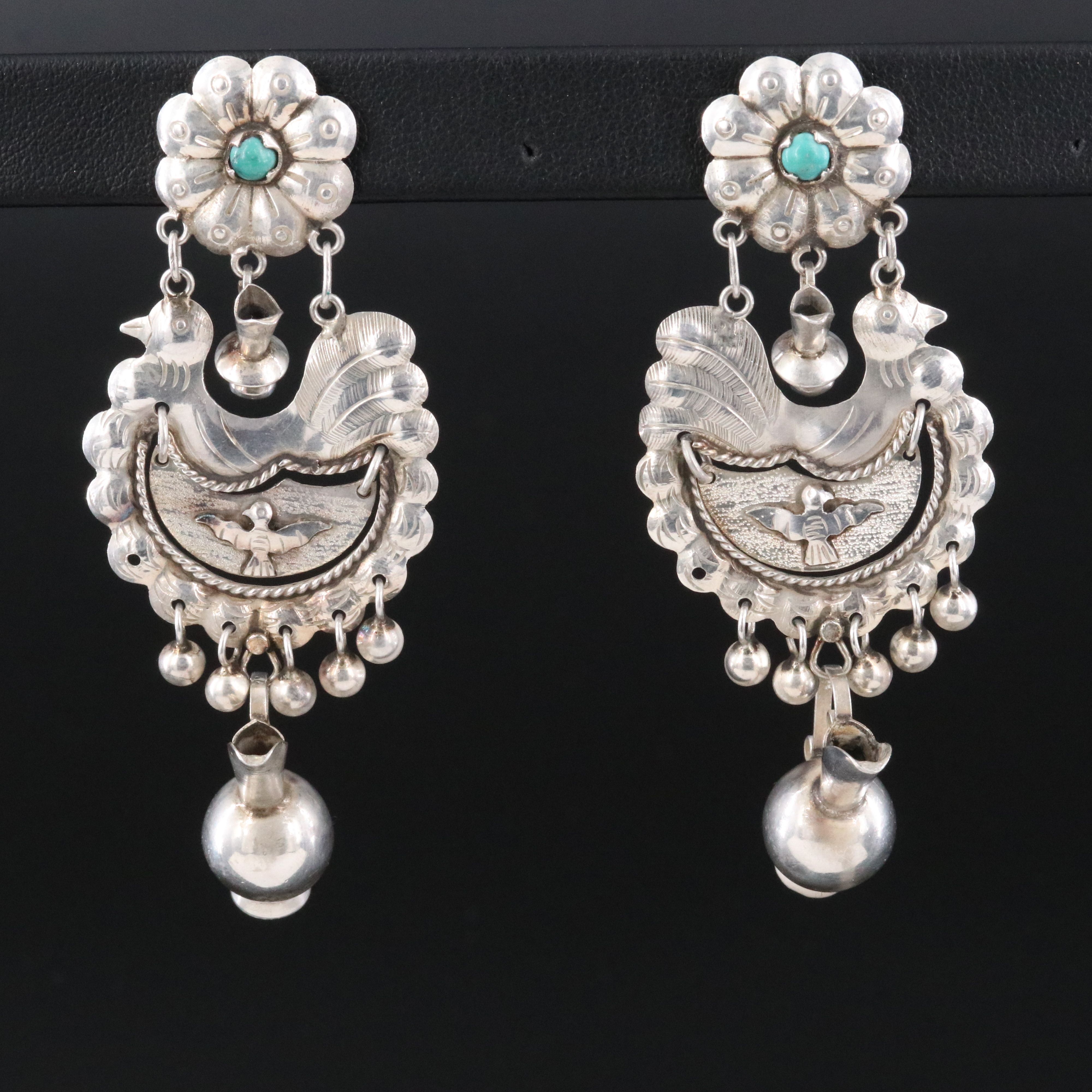 Federico Jiménez Mexican Sterling Turquoise Bird Earrings
