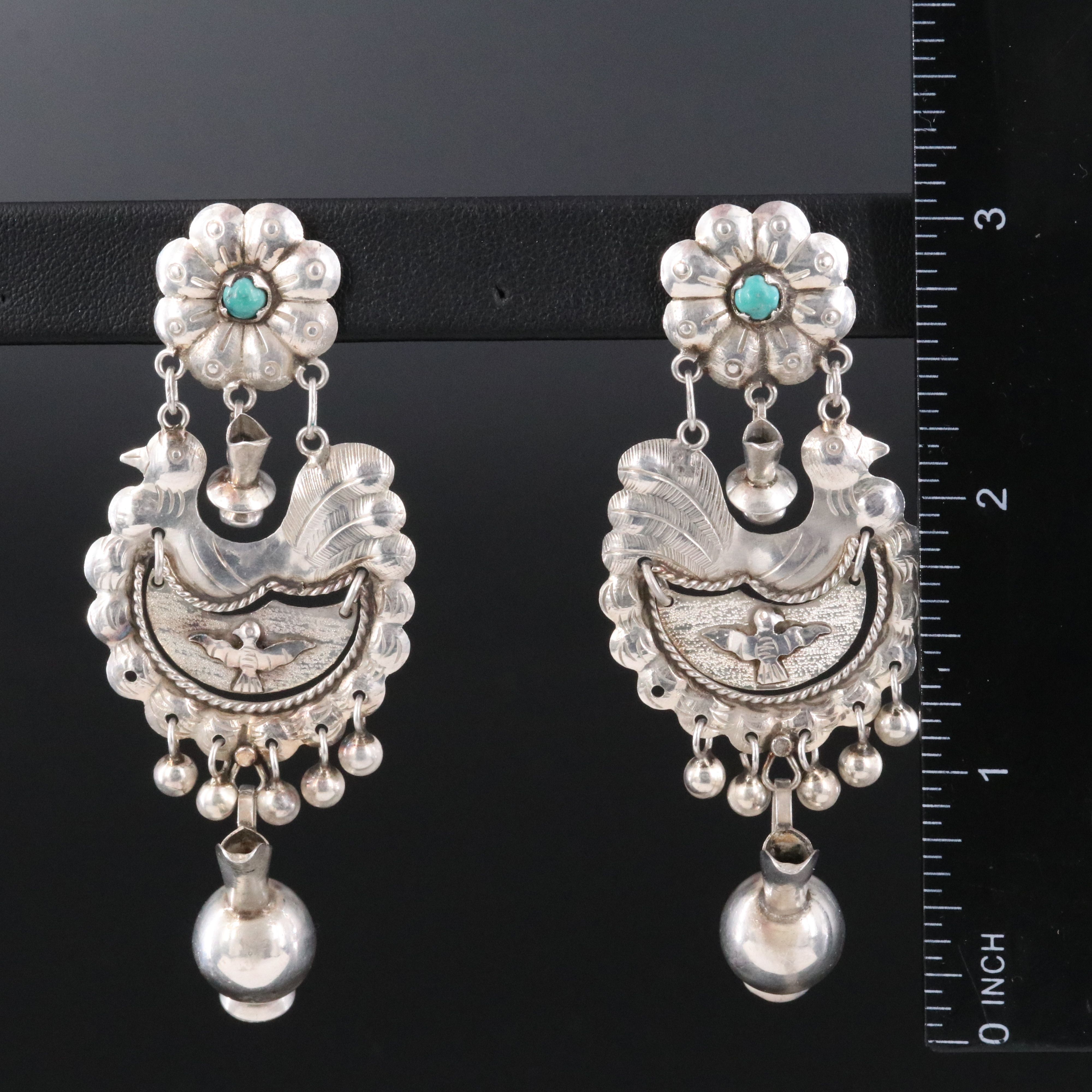 Federico Jiménez Mexican Sterling Turquoise Bird Earrings