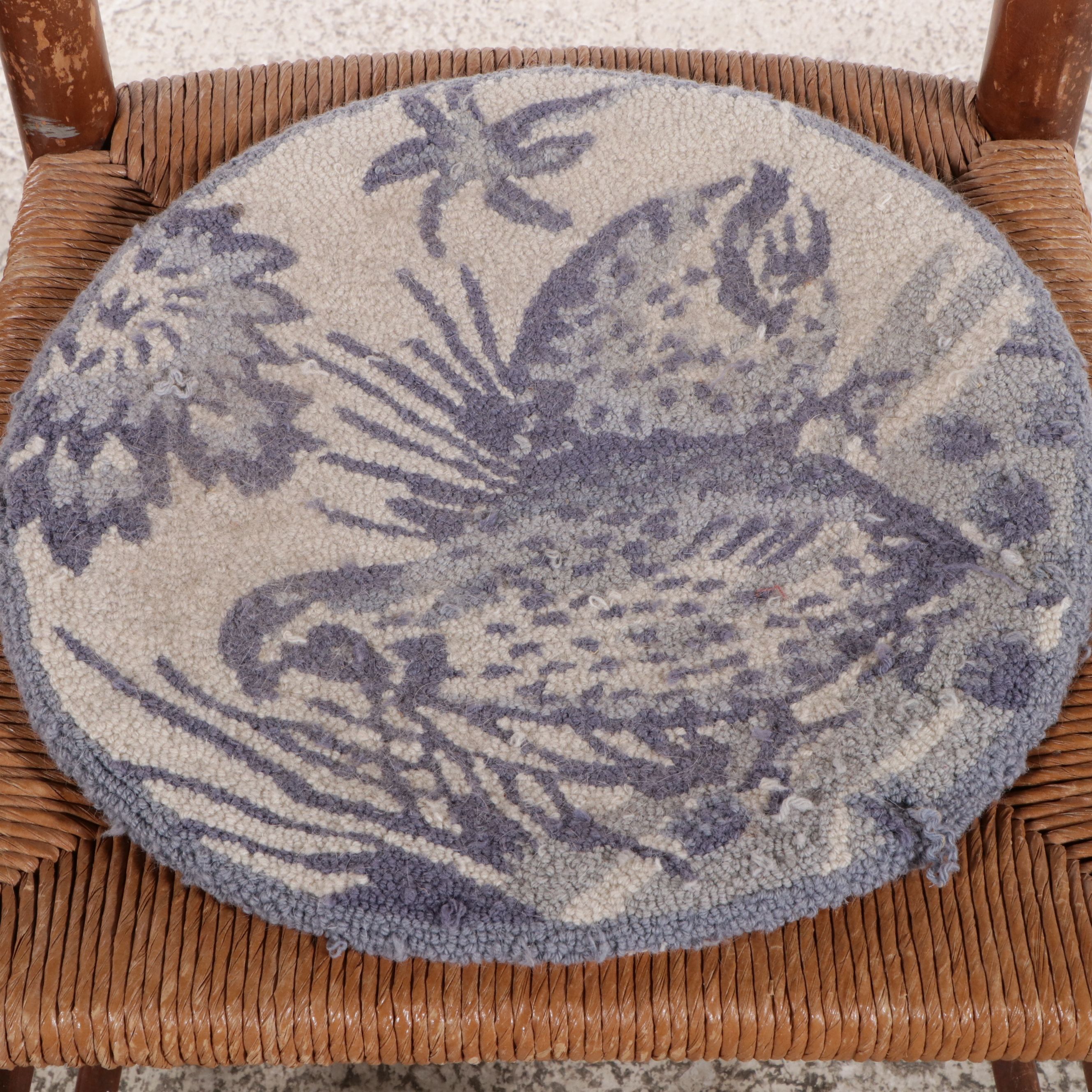 Pair of American Colonial Style Side Chairs with Rush Footstool, 20th Century