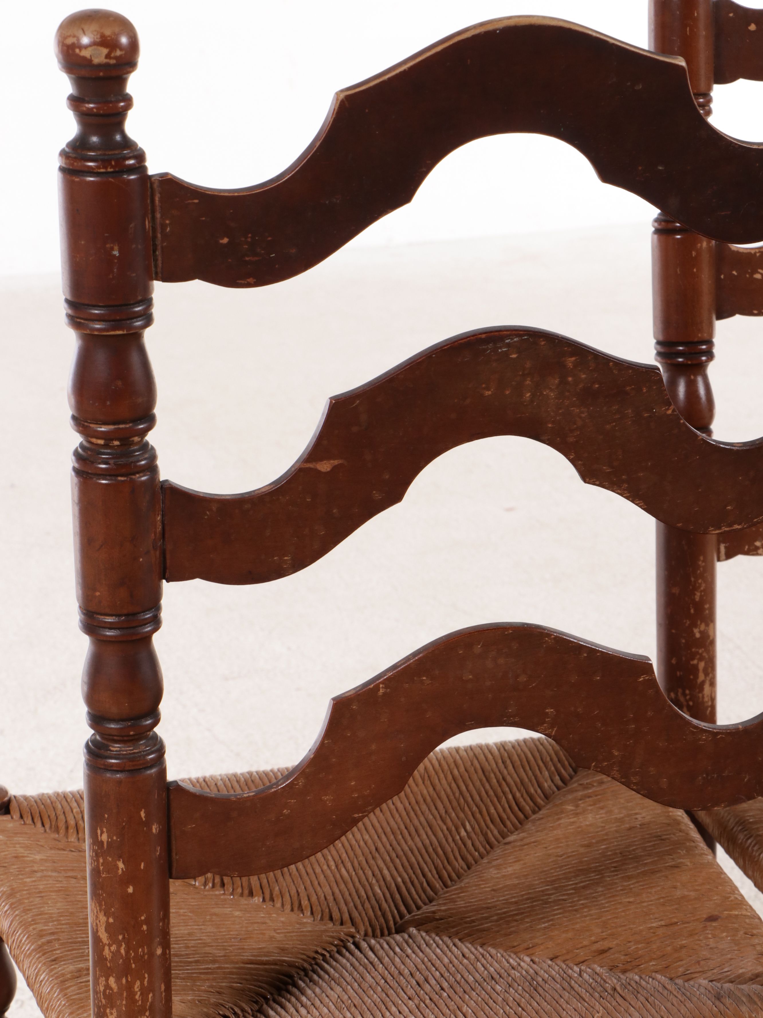 Pair of American Colonial Style Side Chairs with Rush Footstool, 20th Century