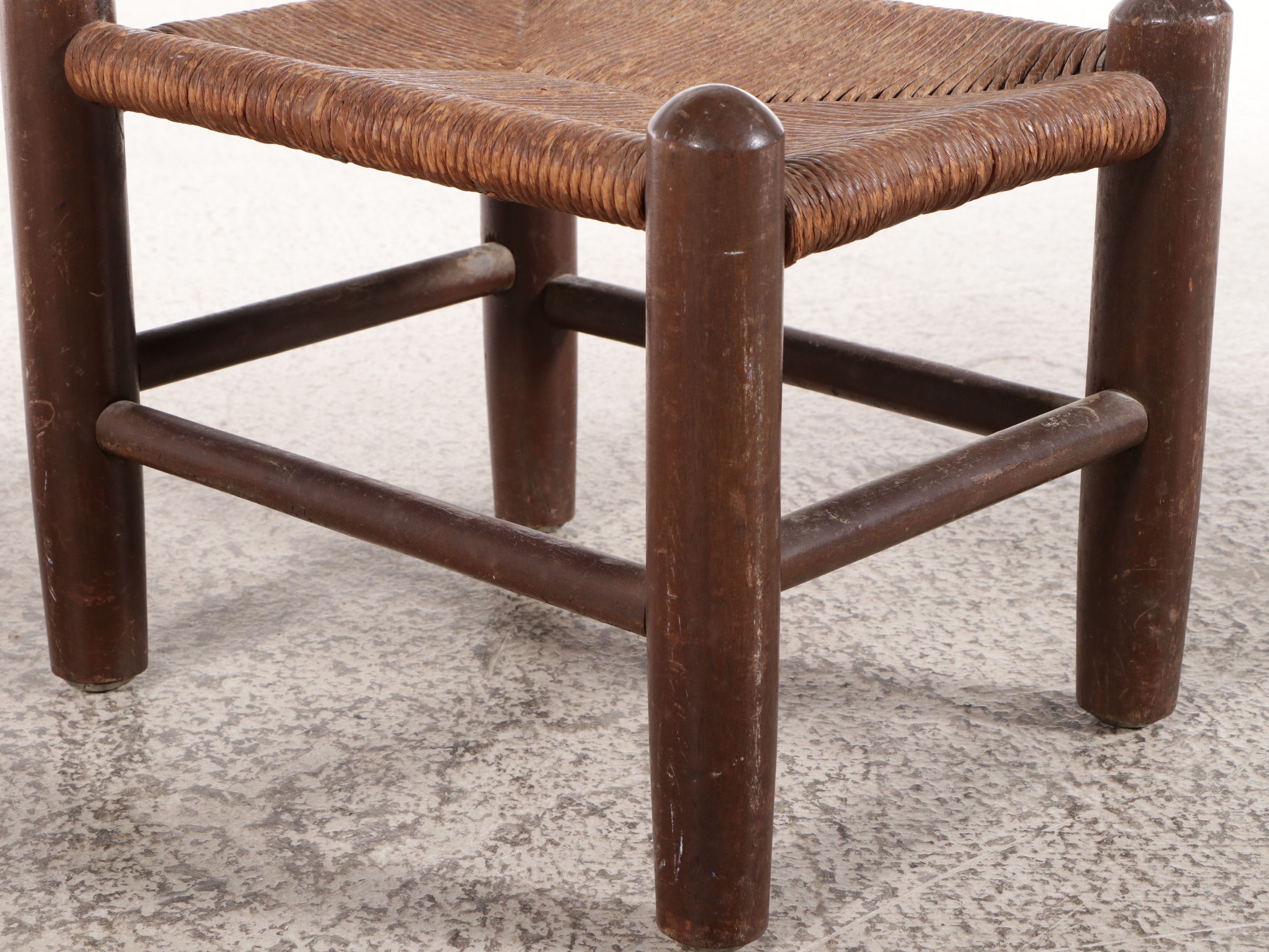 Pair of American Colonial Style Side Chairs with Rush Footstool, 20th Century