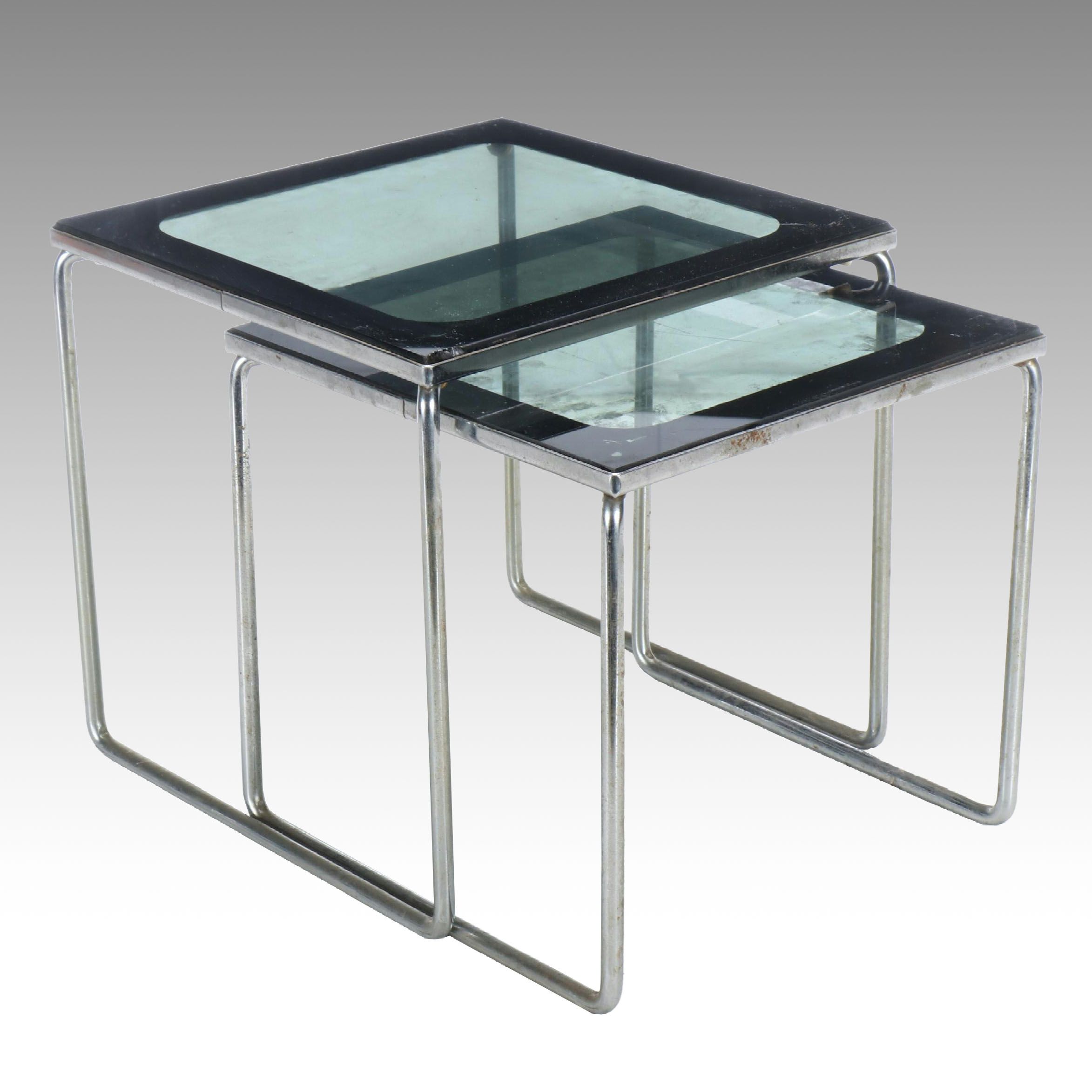 Pair of Modernist Glass and Chrome Nesting Tables