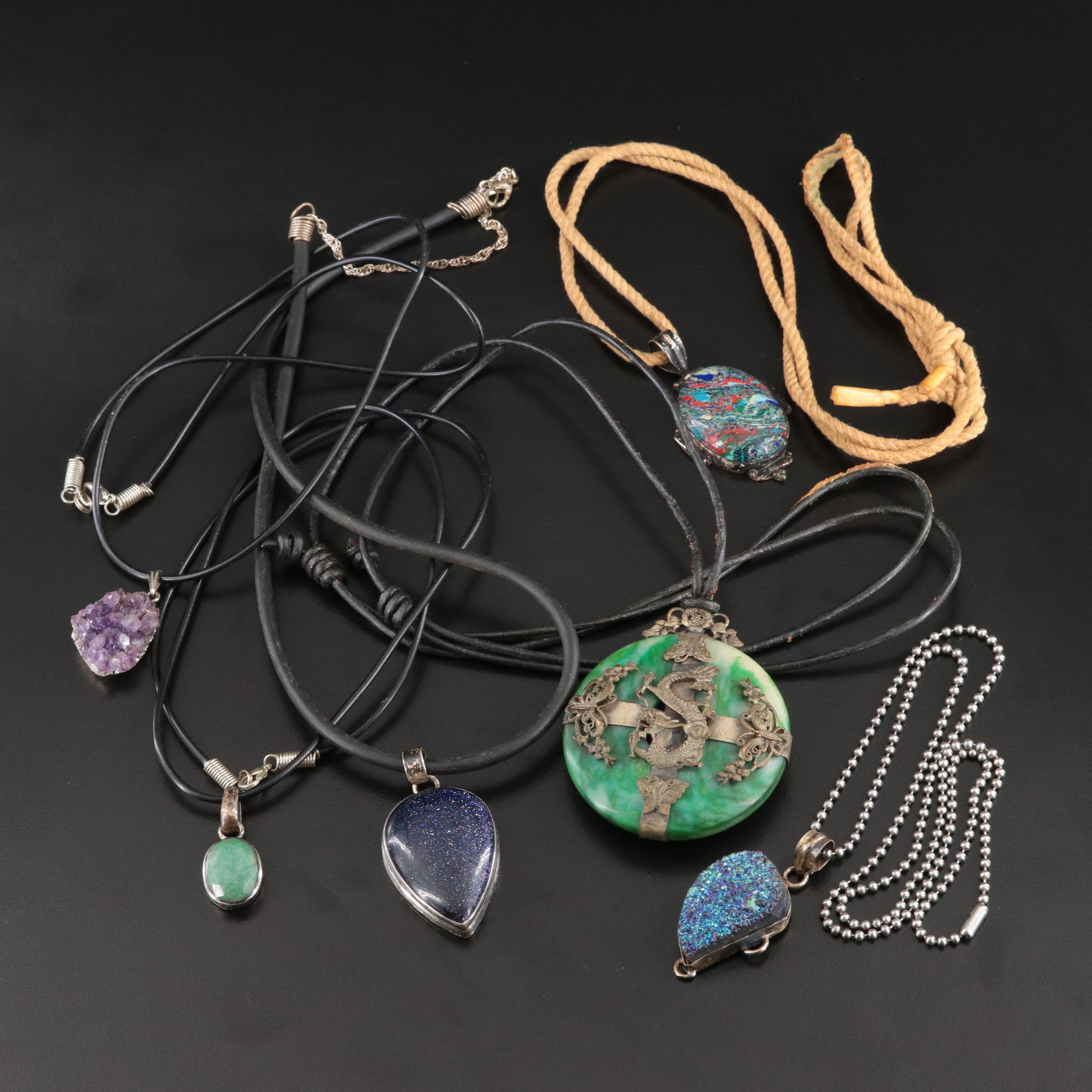 Necklace Collection Featuring Sterling, Goldstone Glass and Amethyst