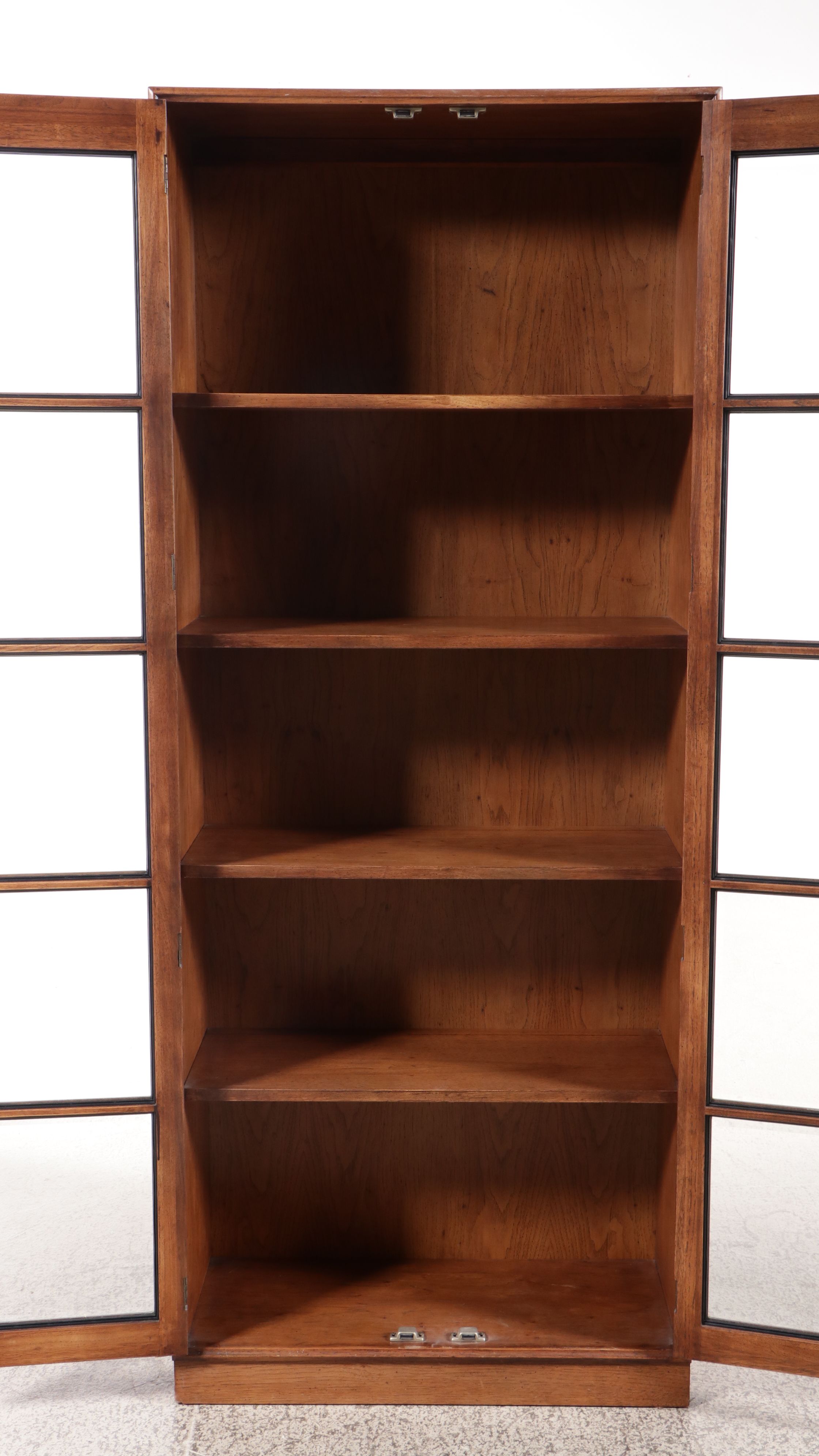 Campaign Style Walnut Display Cabinet, Mid to Late 20th Century