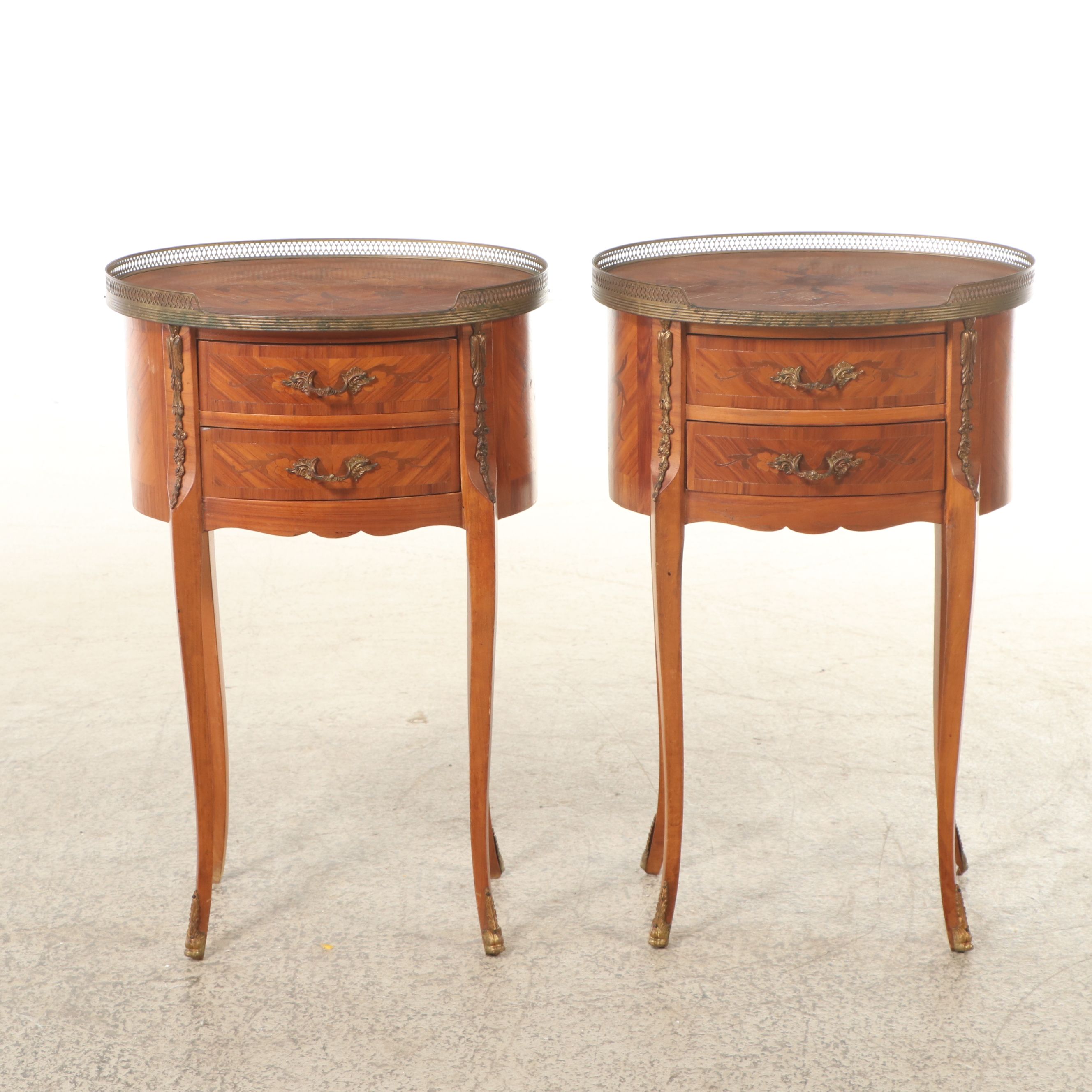 Pair of Louis XV Style Ormolu and Marquetry Inlaid Nightstands, 20th Century