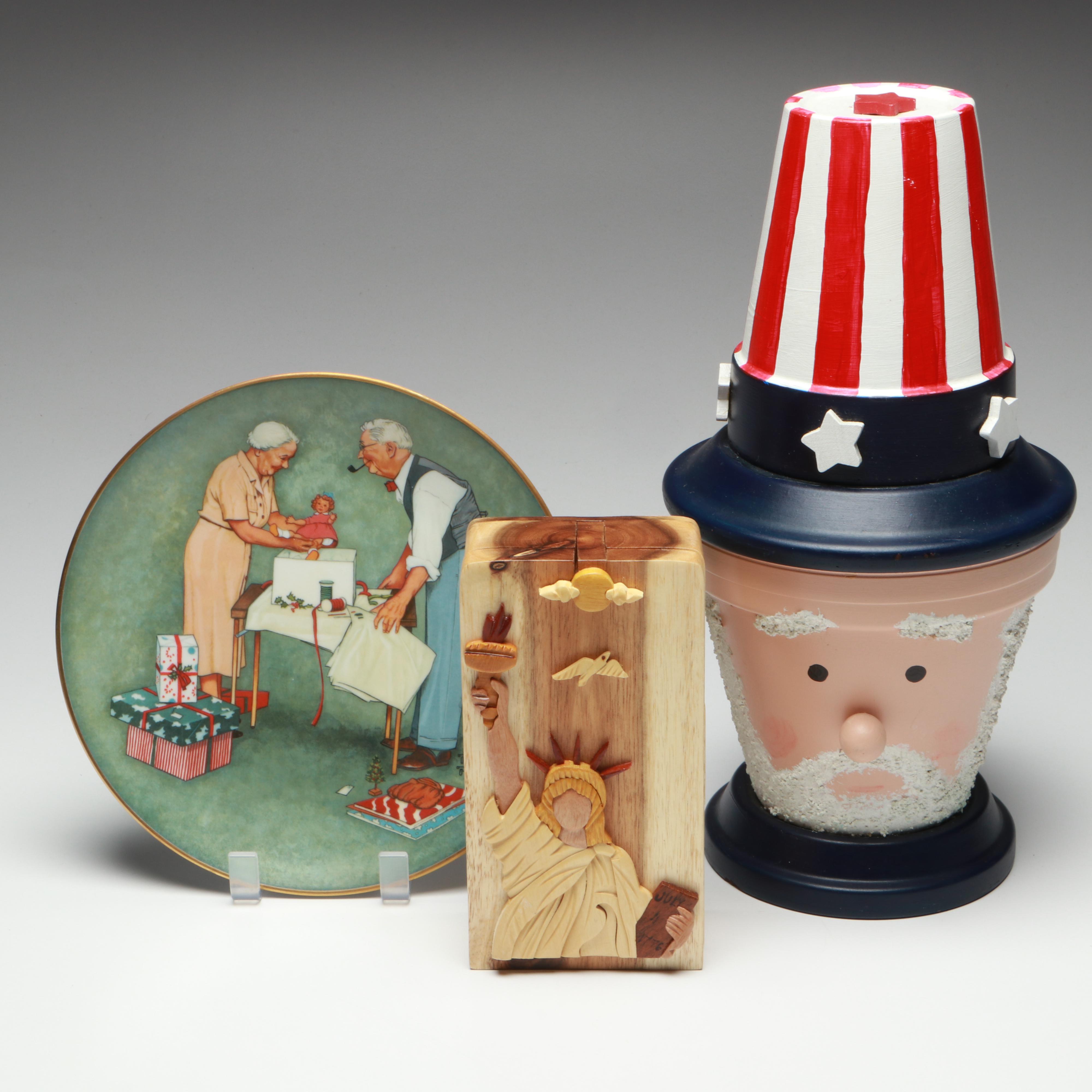 Carver Dan's Intarsia Statue of Liberty Puzzle Box with More Seasonal Décor