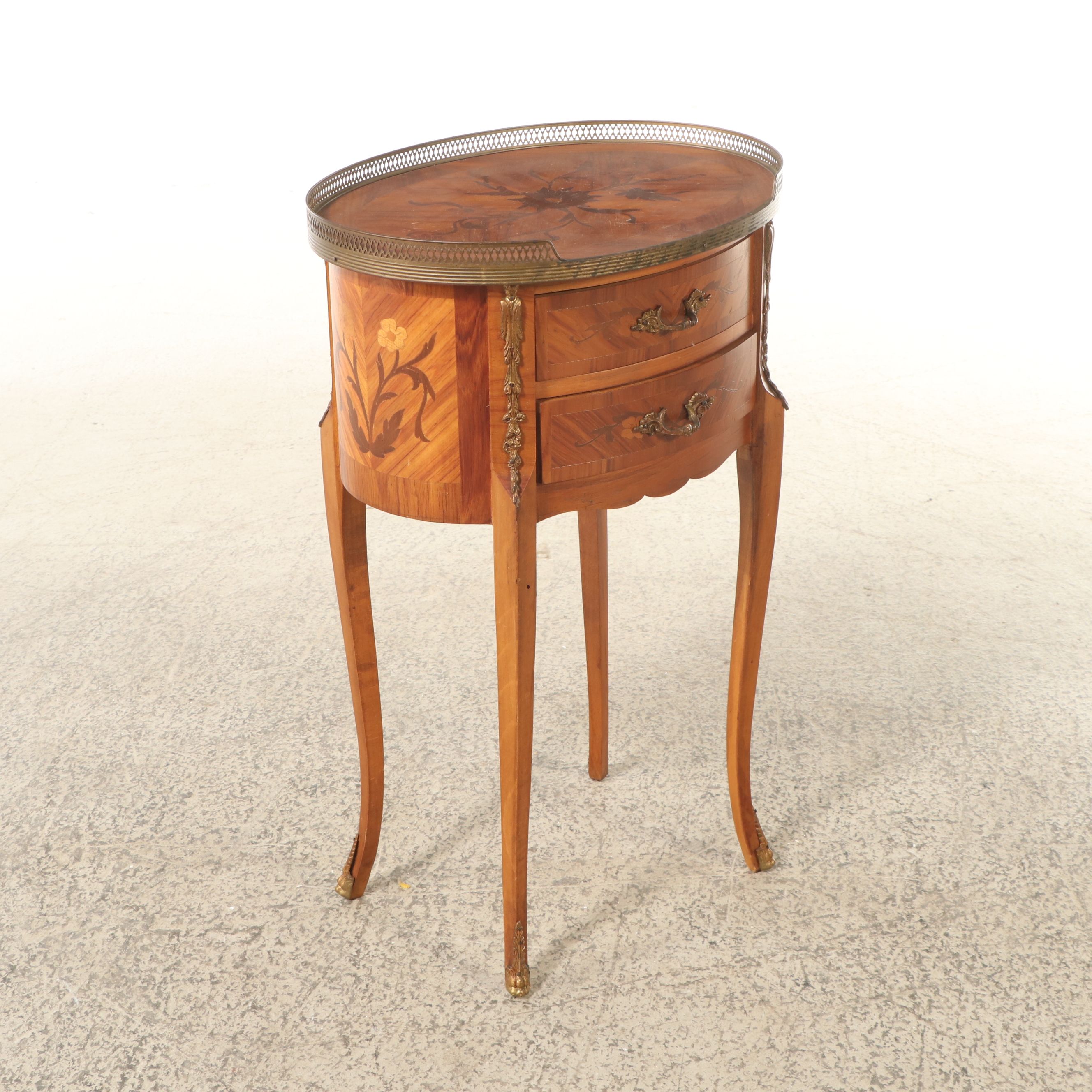 Pair of Louis XV Style Ormolu and Marquetry Inlaid Nightstands, 20th Century