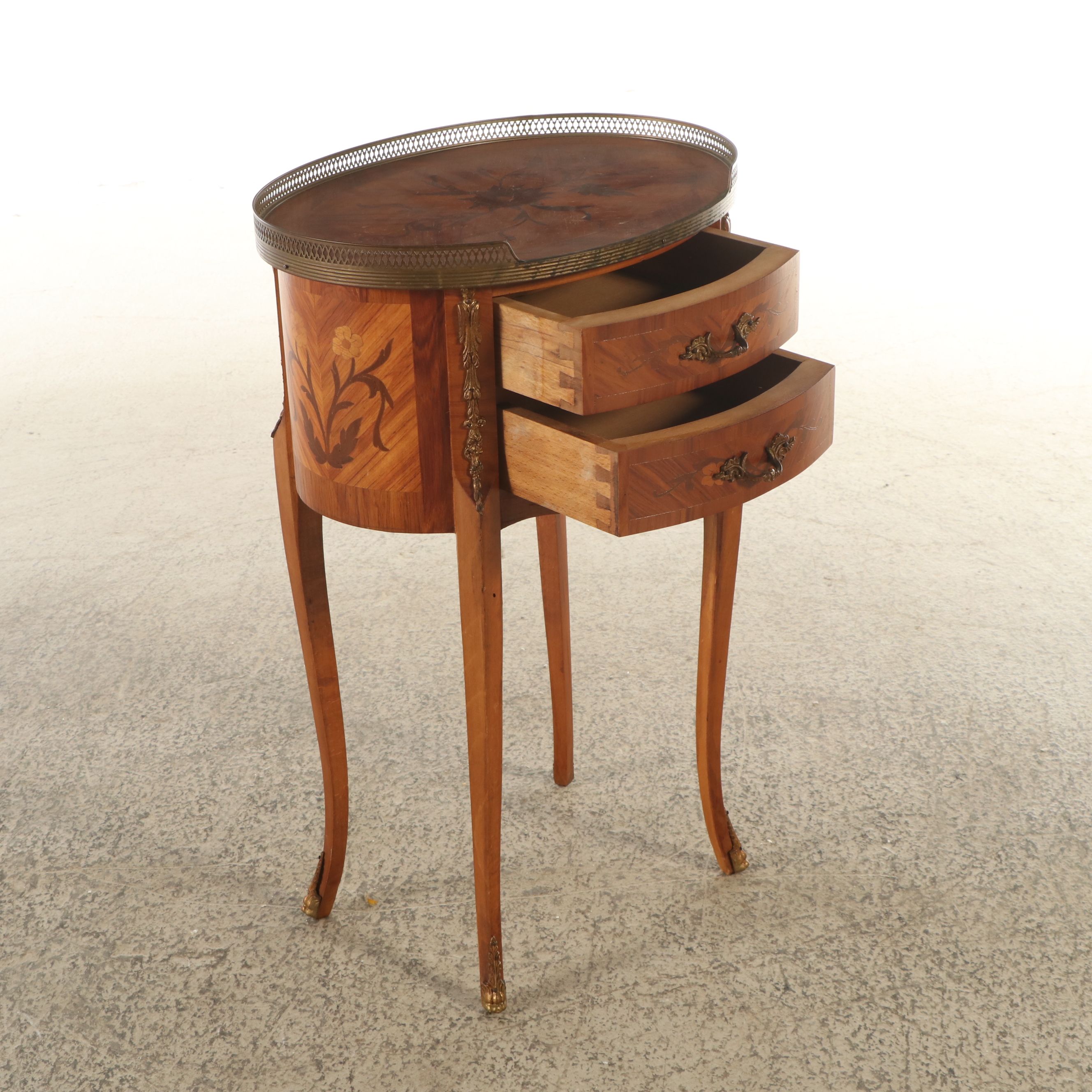 Pair of Louis XV Style Ormolu and Marquetry Inlaid Nightstands, 20th Century