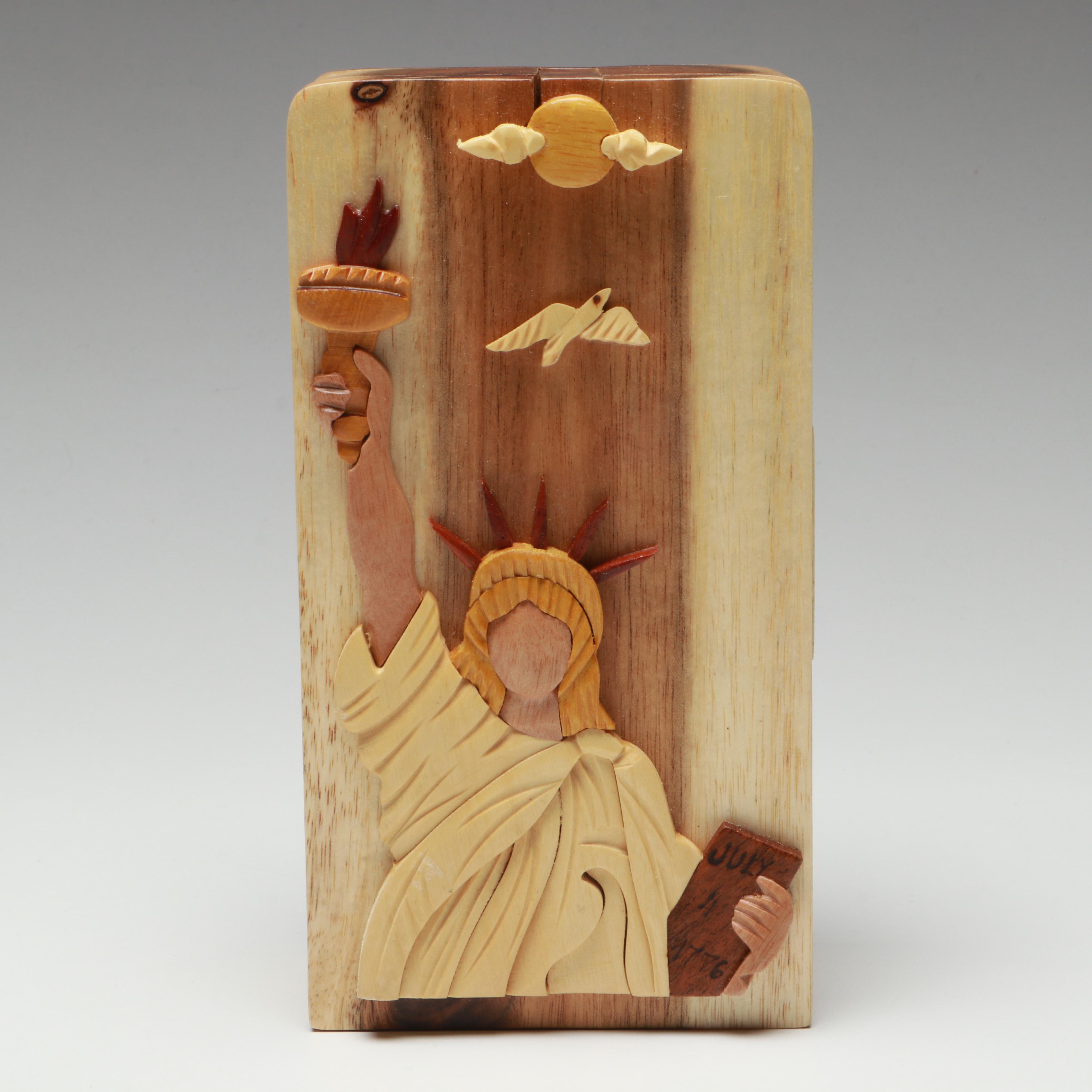 Carver Dan's Intarsia Statue of Liberty Puzzle Box with More Seasonal Décor