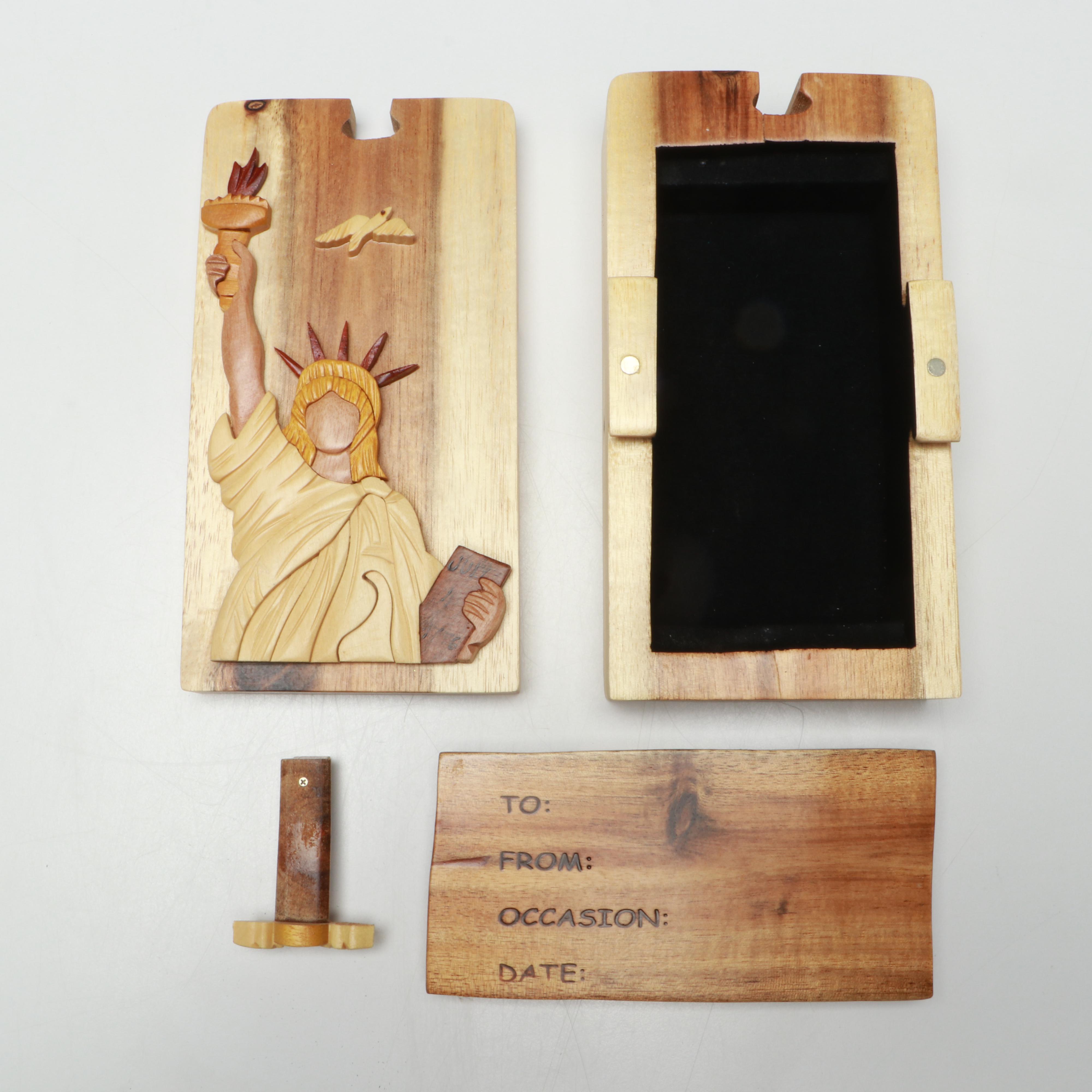 Carver Dan's Intarsia Statue of Liberty Puzzle Box with More Seasonal Décor