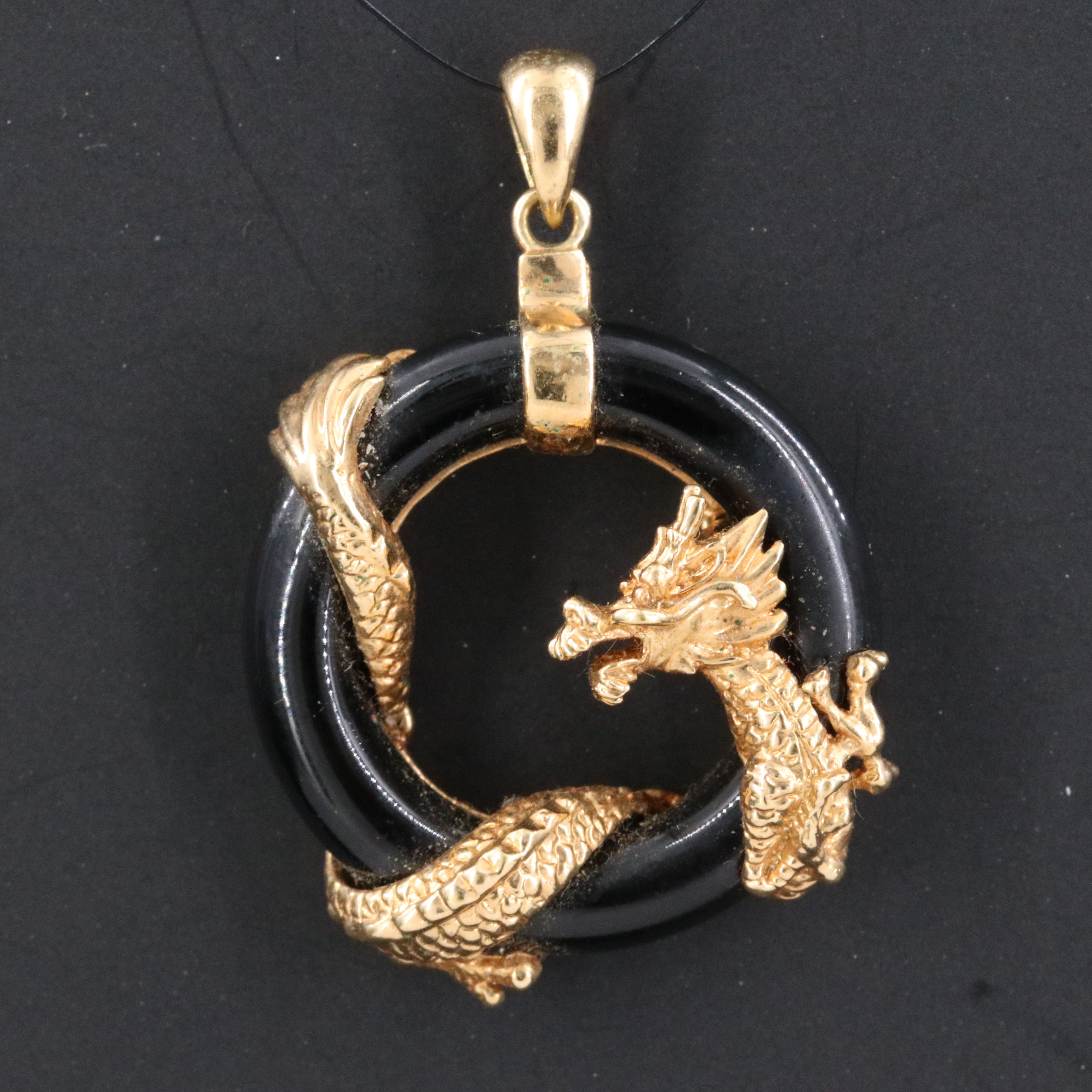 Sterling Black Onyx Dragon Pendant