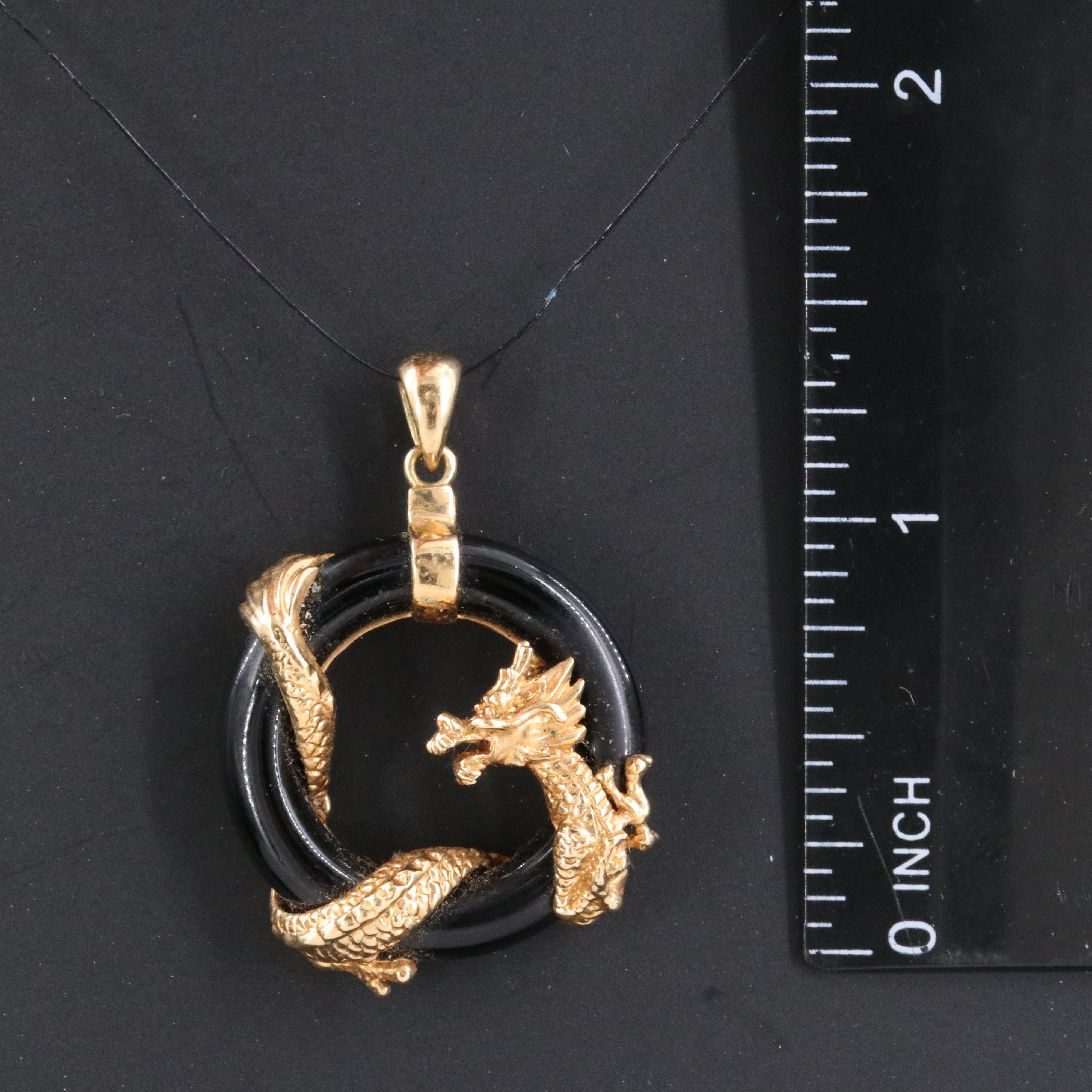 Sterling Black Onyx Dragon Pendant