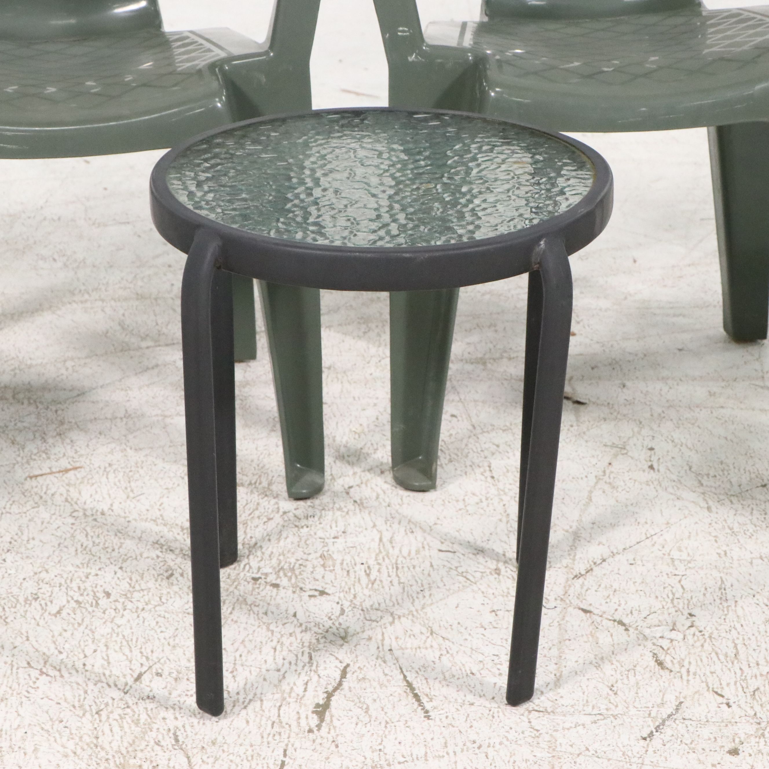 Molded Plastic Outdoor Chairs with Glass Top Side Table