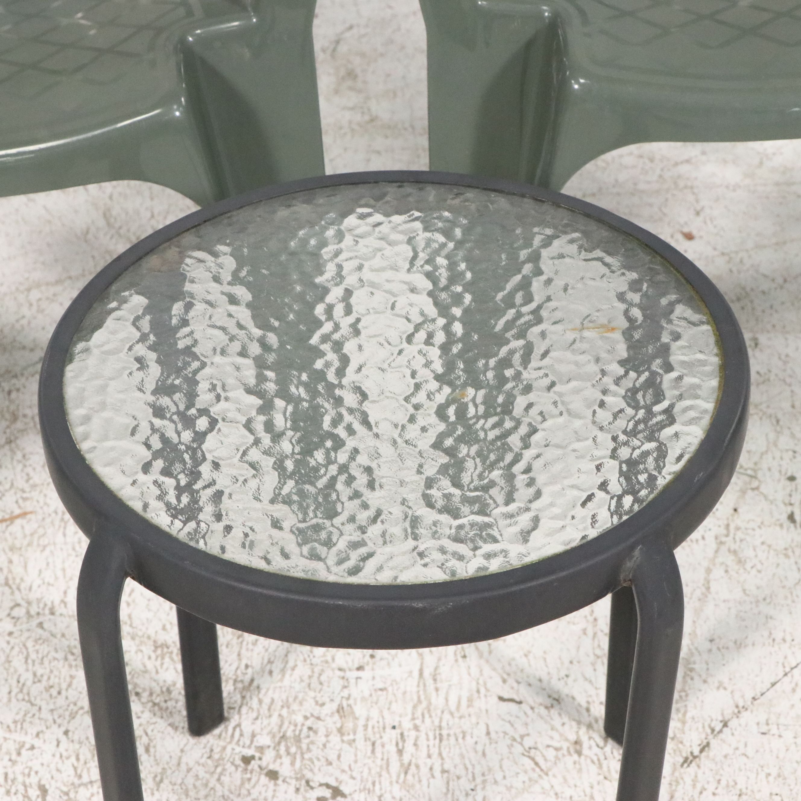 Molded Plastic Outdoor Chairs with Glass Top Side Table