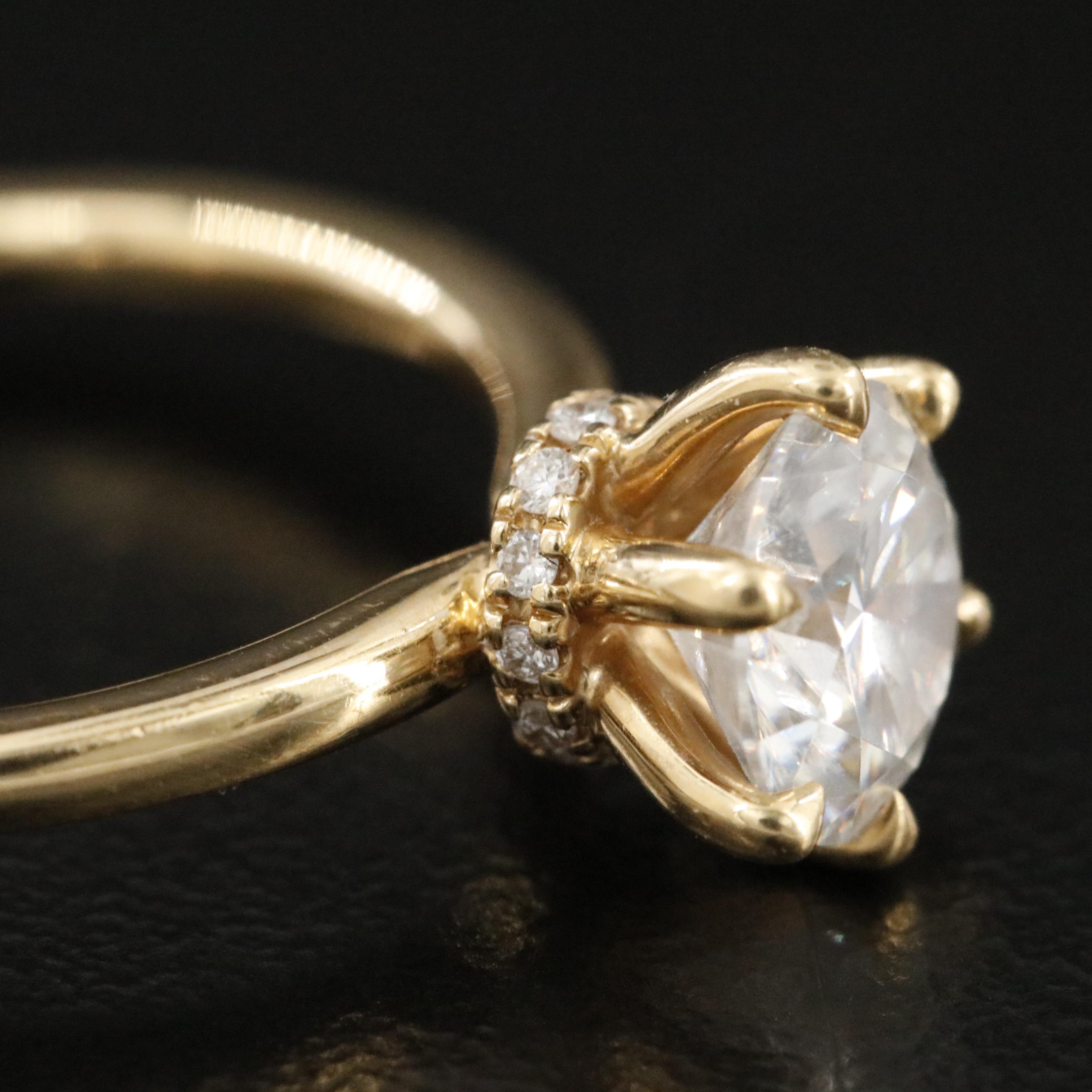 18K Moissanite Ring with Hidden Lab Grown Diamond Halo