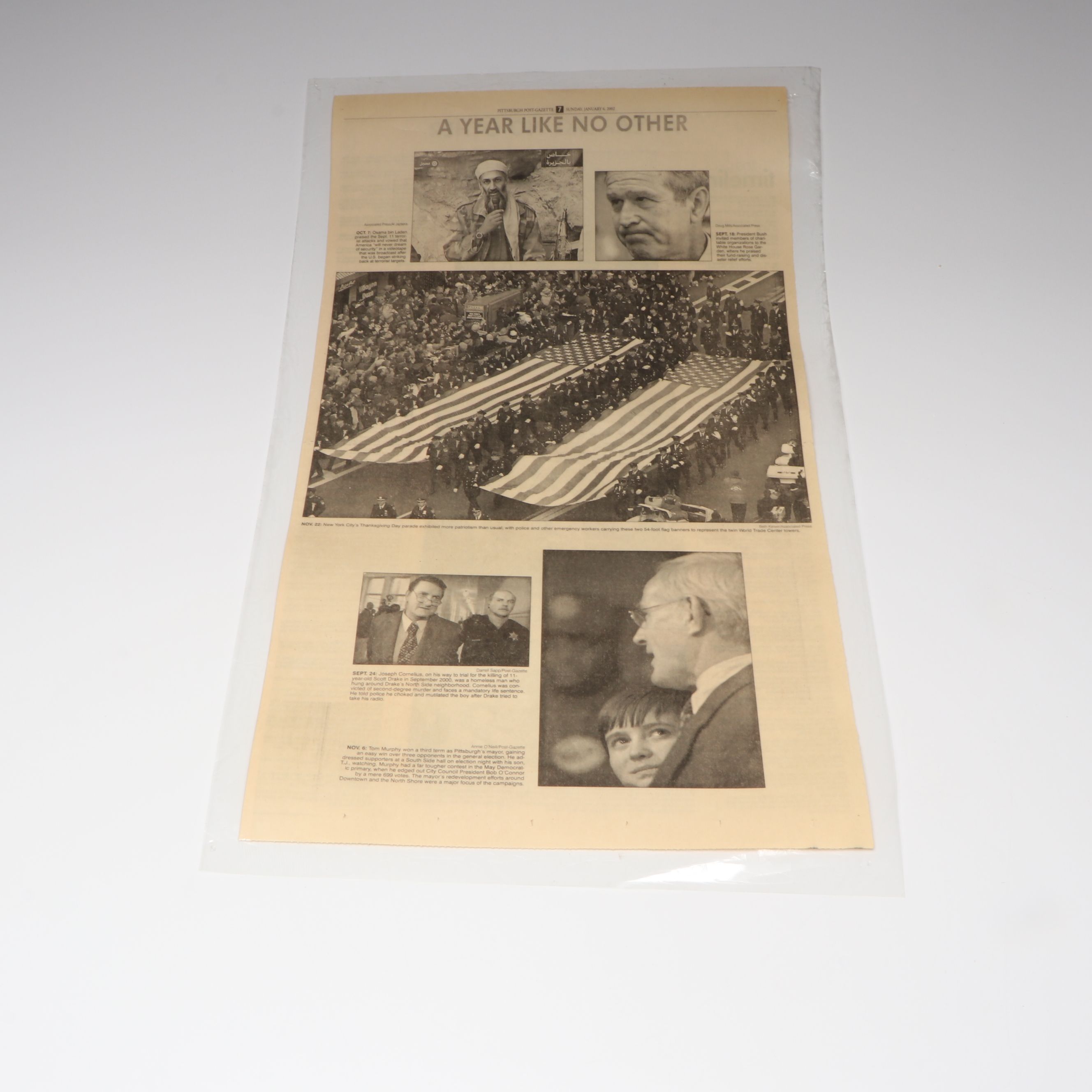 "Pittsburgh Post-Gazette" January 6, 2002, Issue Featuring Story on 9/11