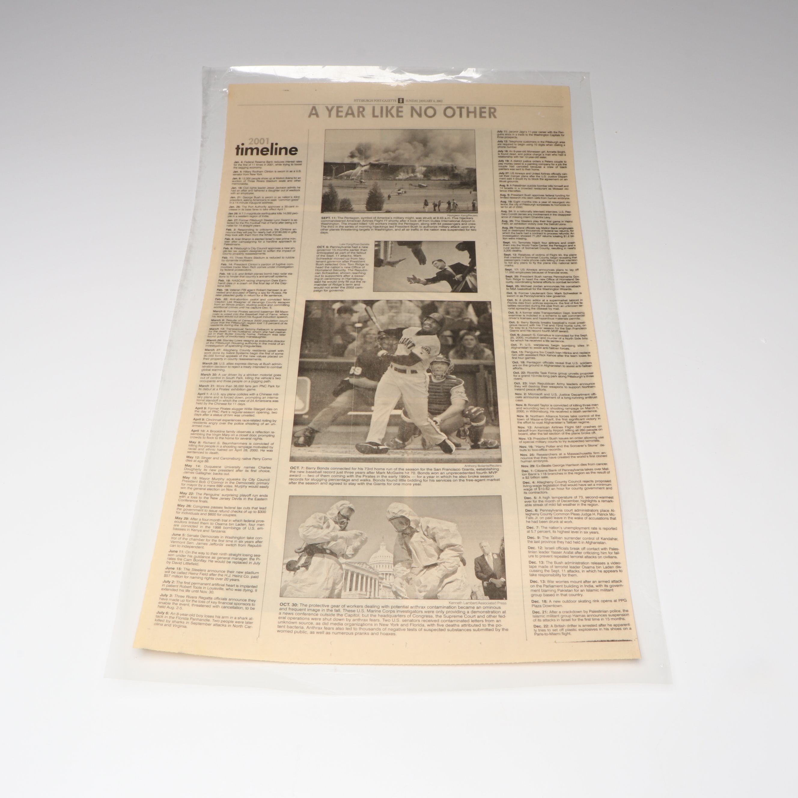 "Pittsburgh Post-Gazette" January 6, 2002, Issue Featuring Story on 9/11