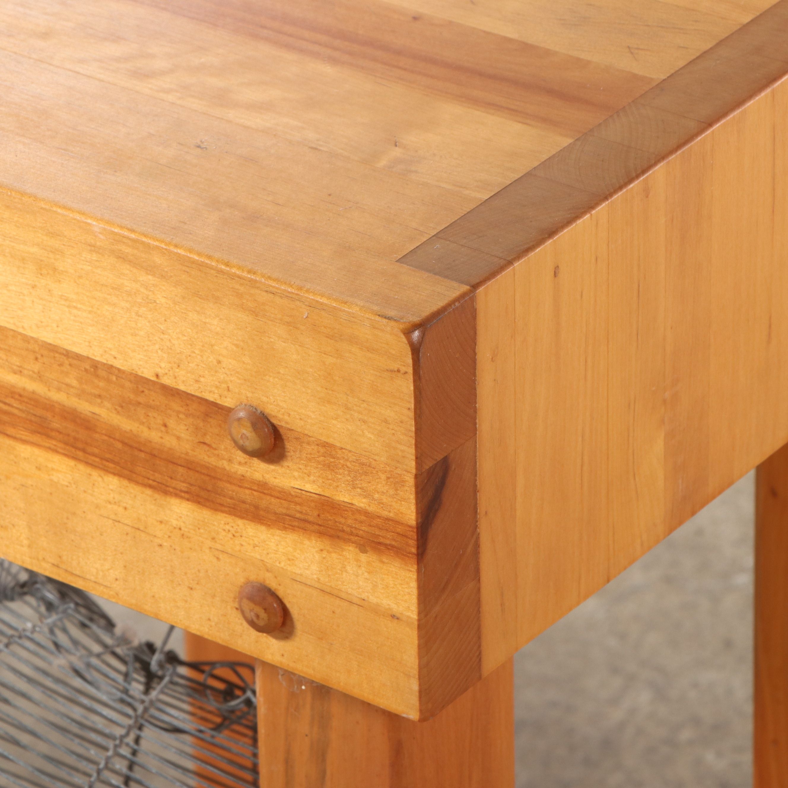 Wooden Butcher Block with Metal Hen-Shaped Egg Basket