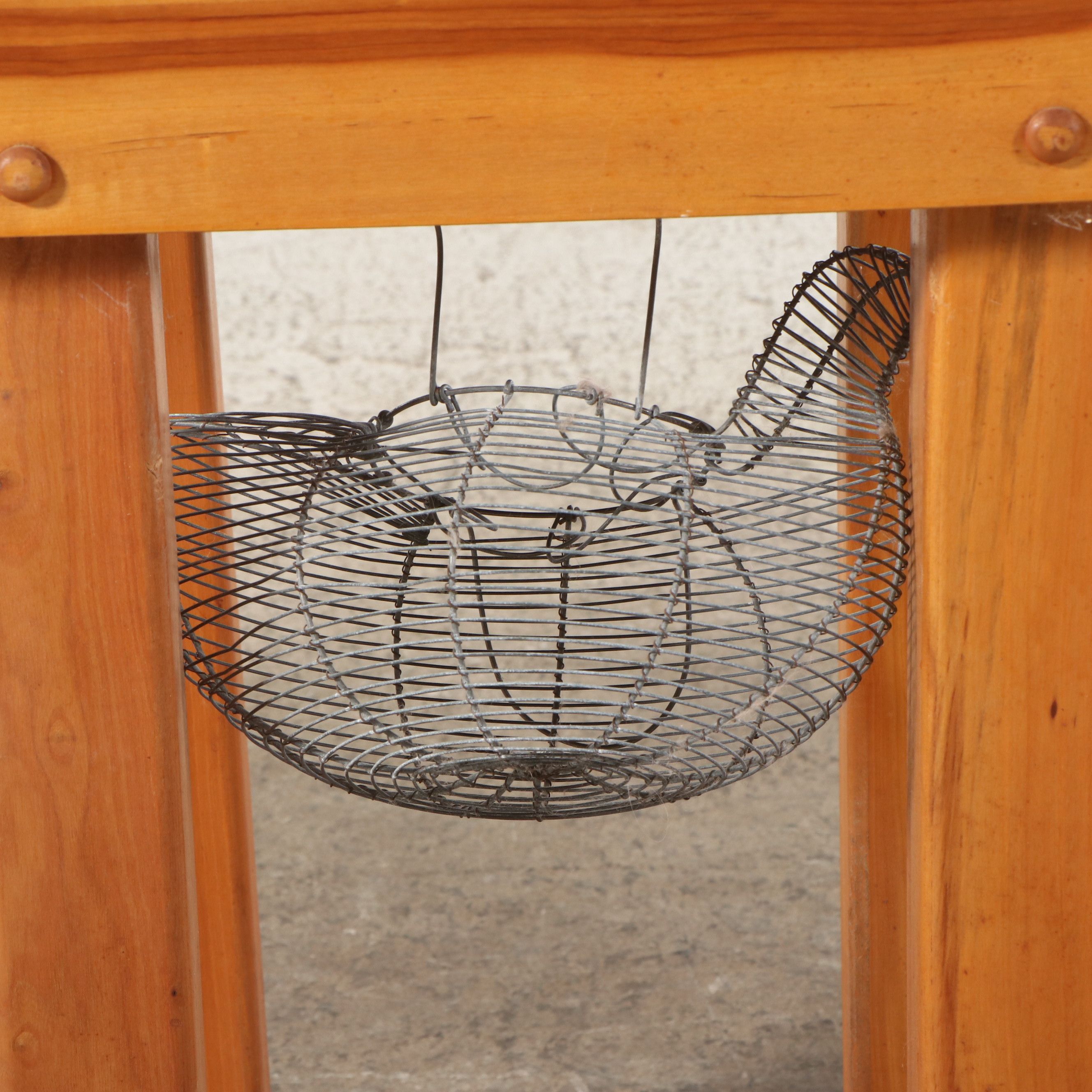 Wooden Butcher Block with Metal Hen-Shaped Egg Basket