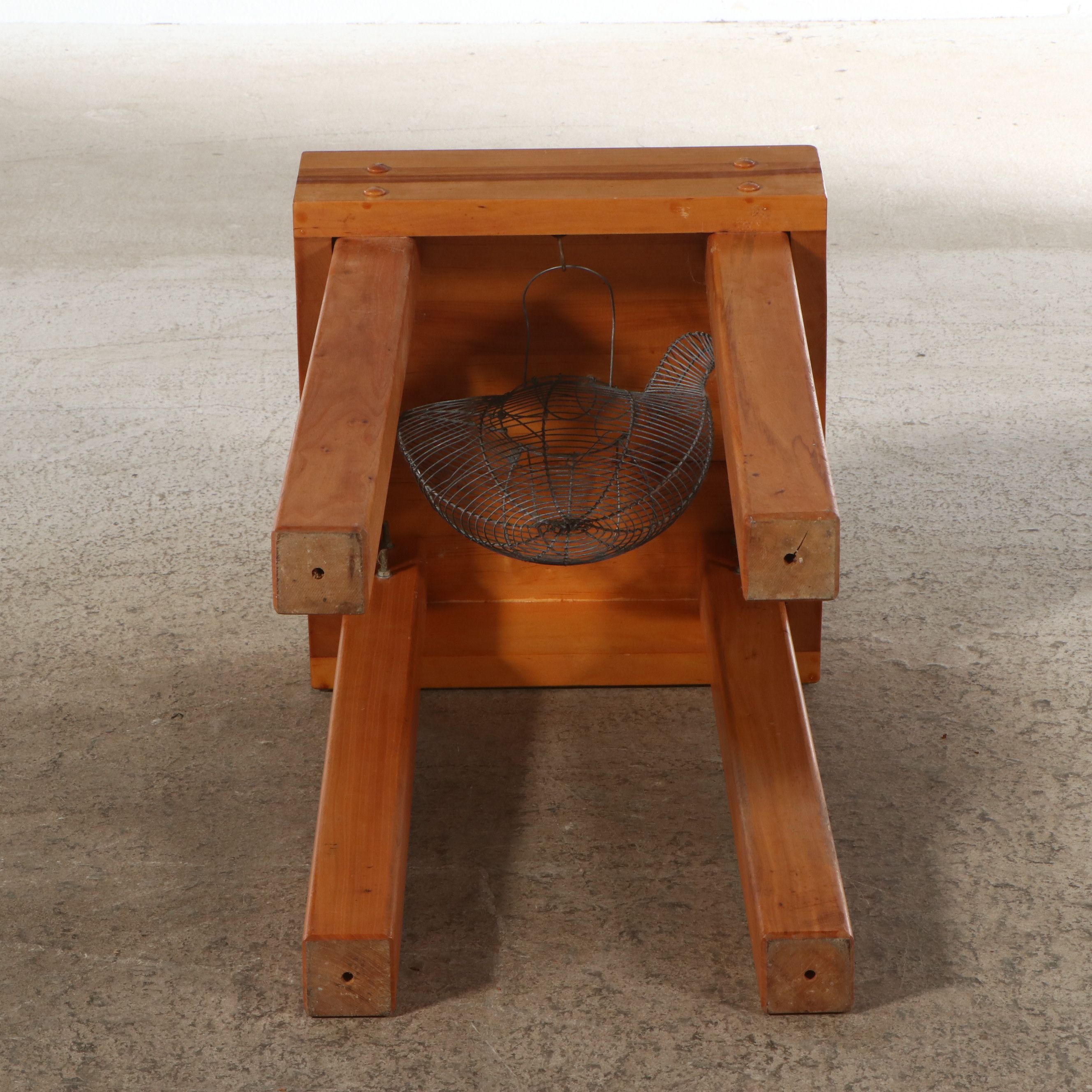 Wooden Butcher Block with Metal Hen-Shaped Egg Basket