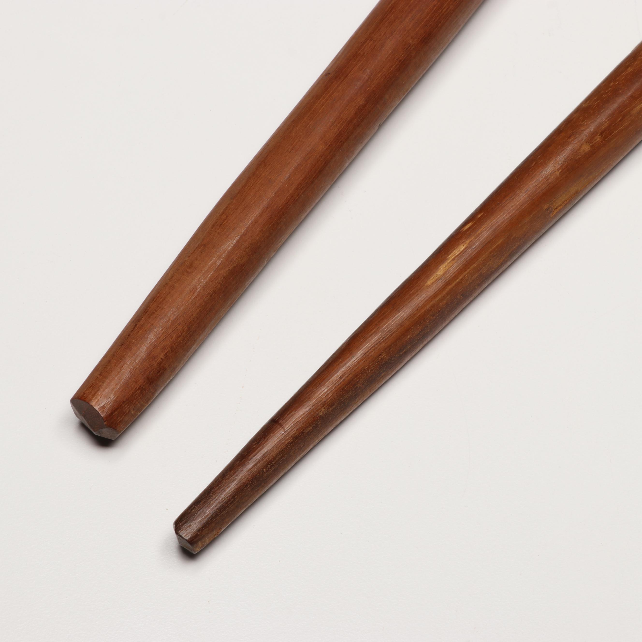 Pair of Southern African Embera Hand-Carved Shaman Sticks