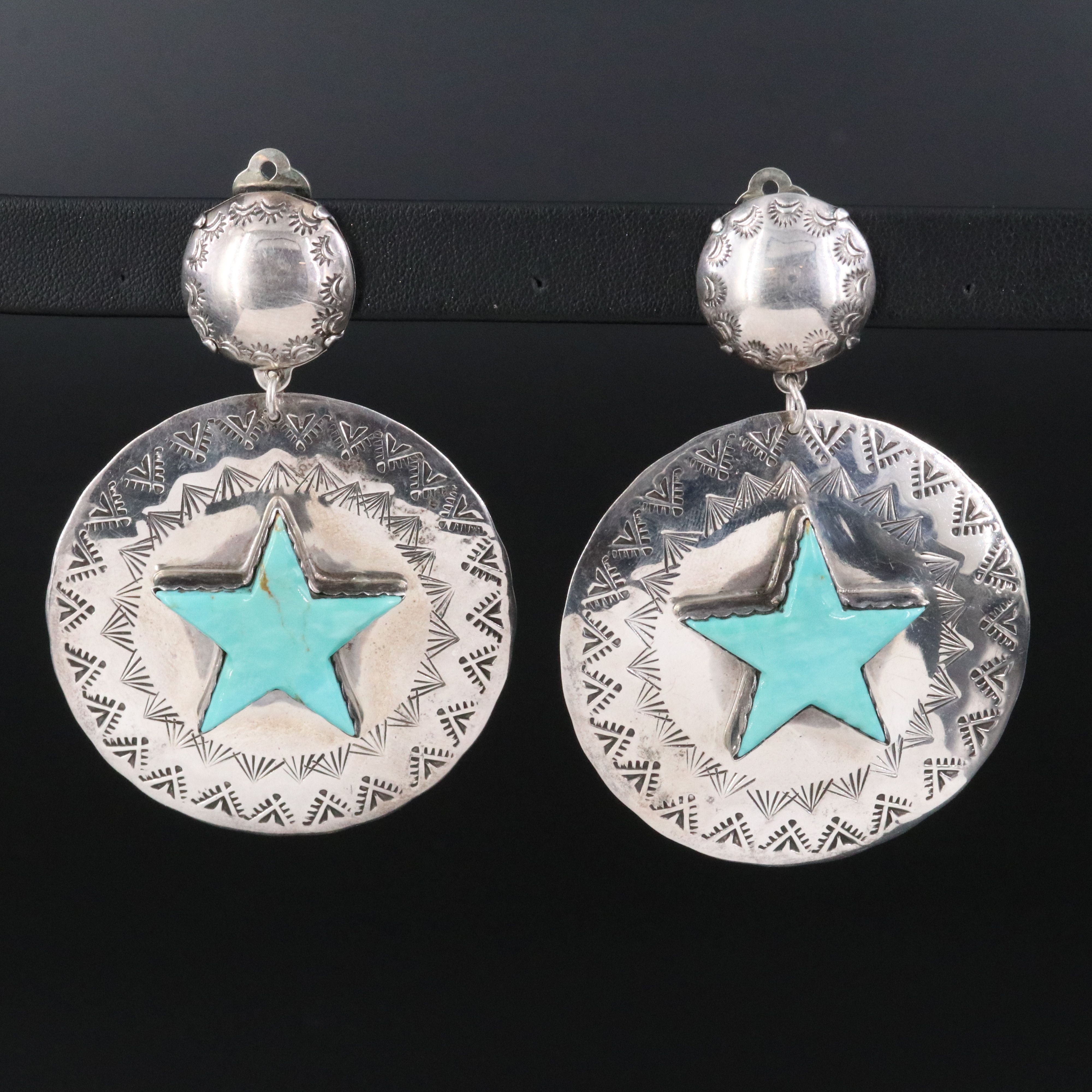 Joan Slifka Designs Sterling Turquoise Star Disc Earrings