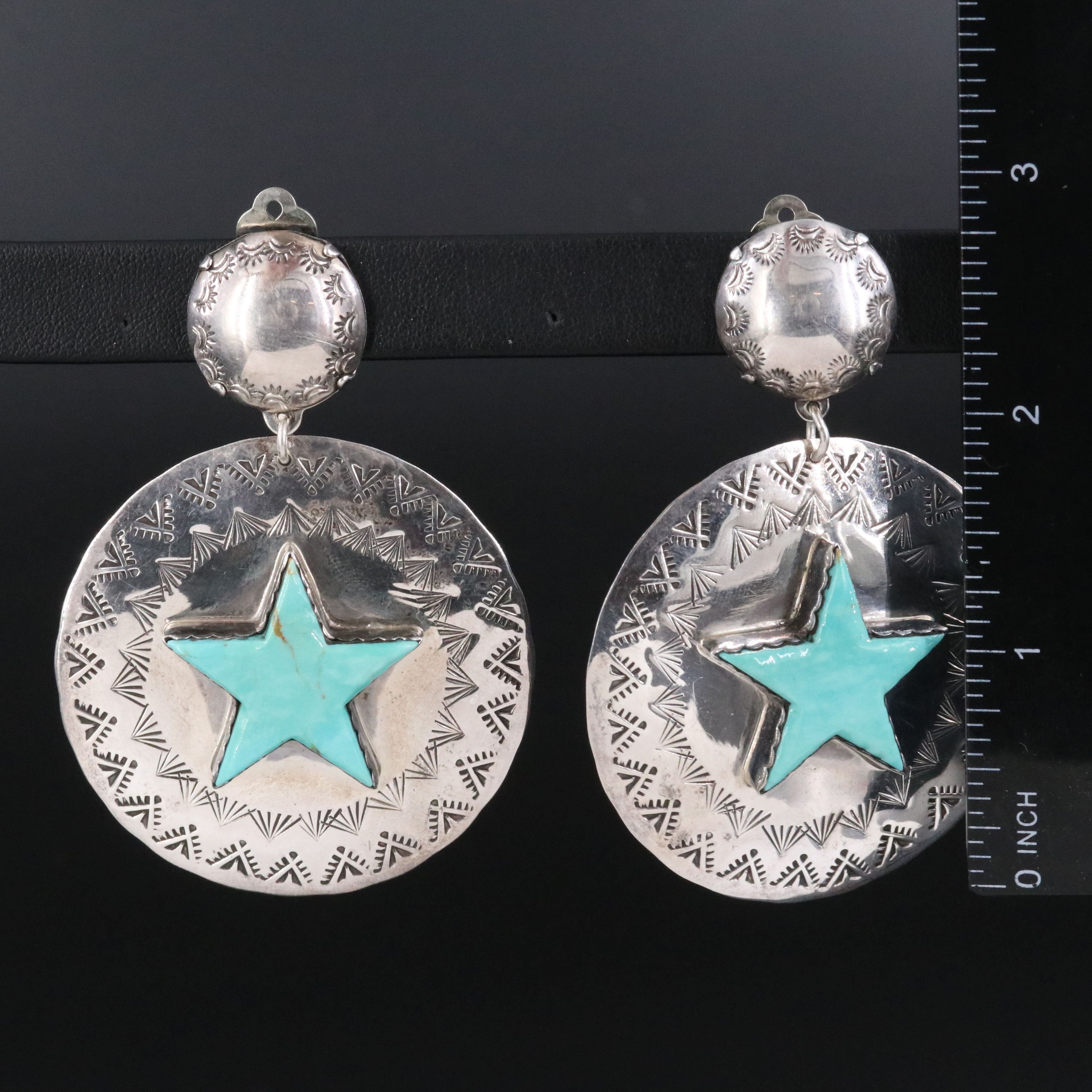 Joan Slifka Designs Sterling Turquoise Star Disc Earrings