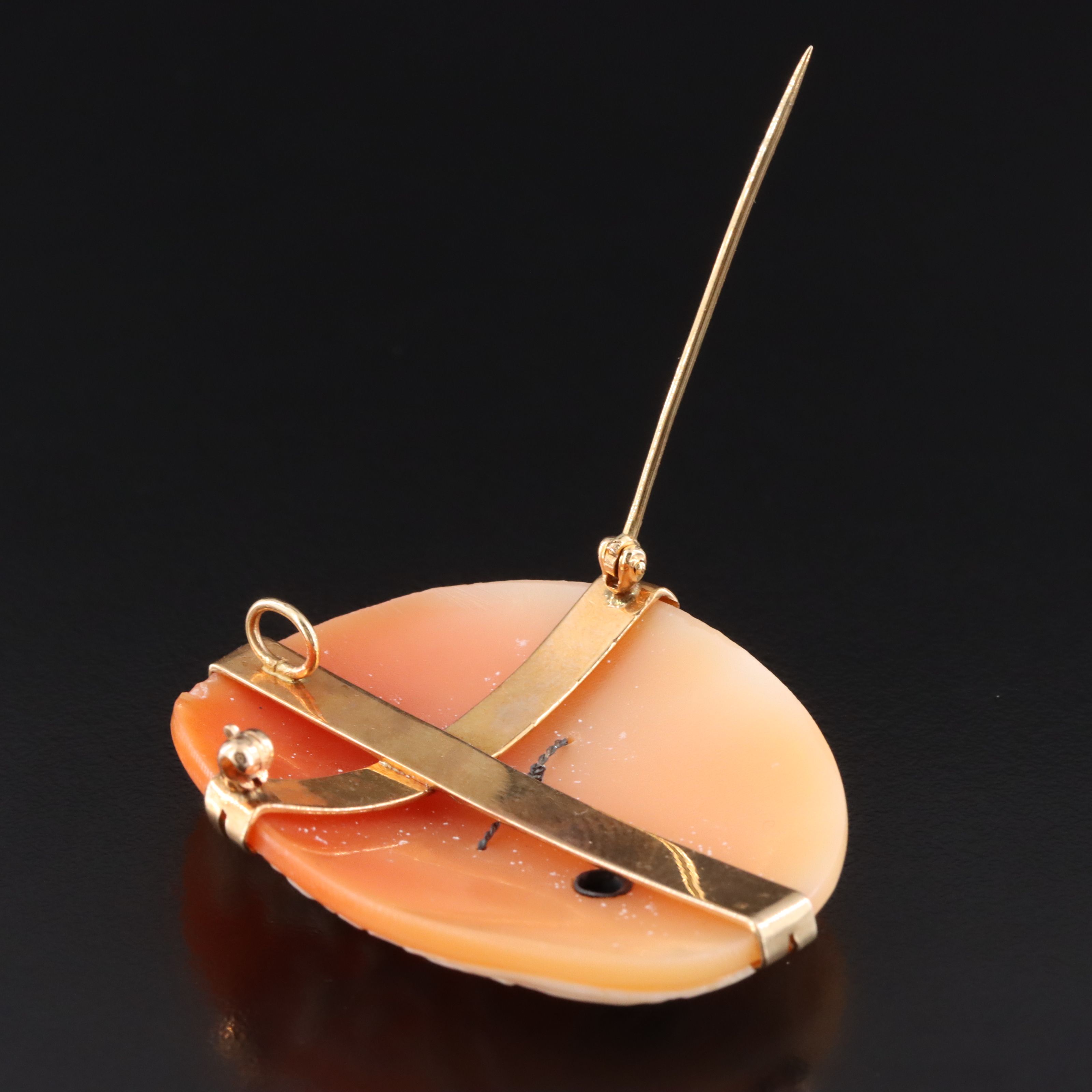 14K Shell Cameo Habillé Converter Brooch with Diamond Accent