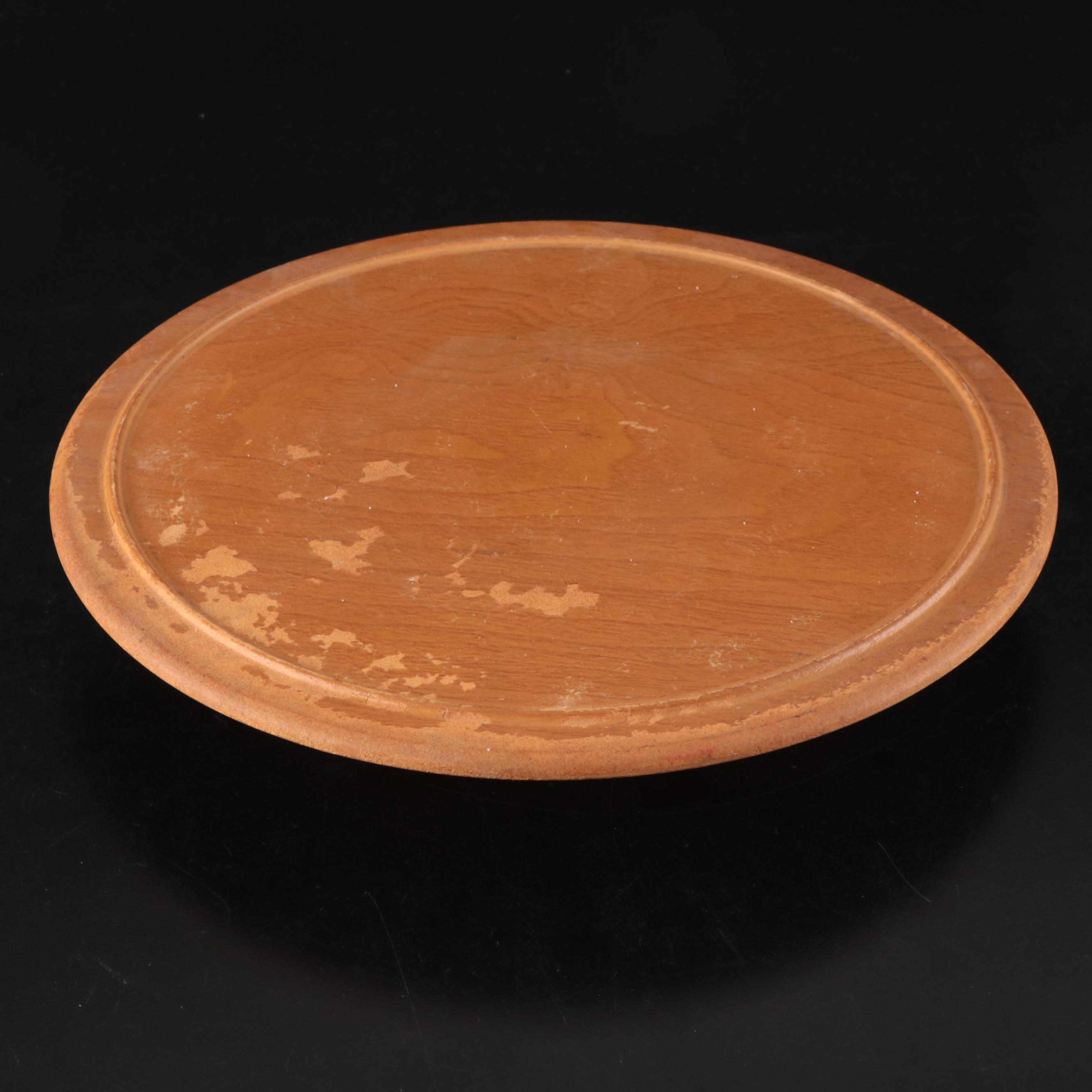 California Pottery Art Deco Style Turquoise and White Ceramic Lazy Susan Server