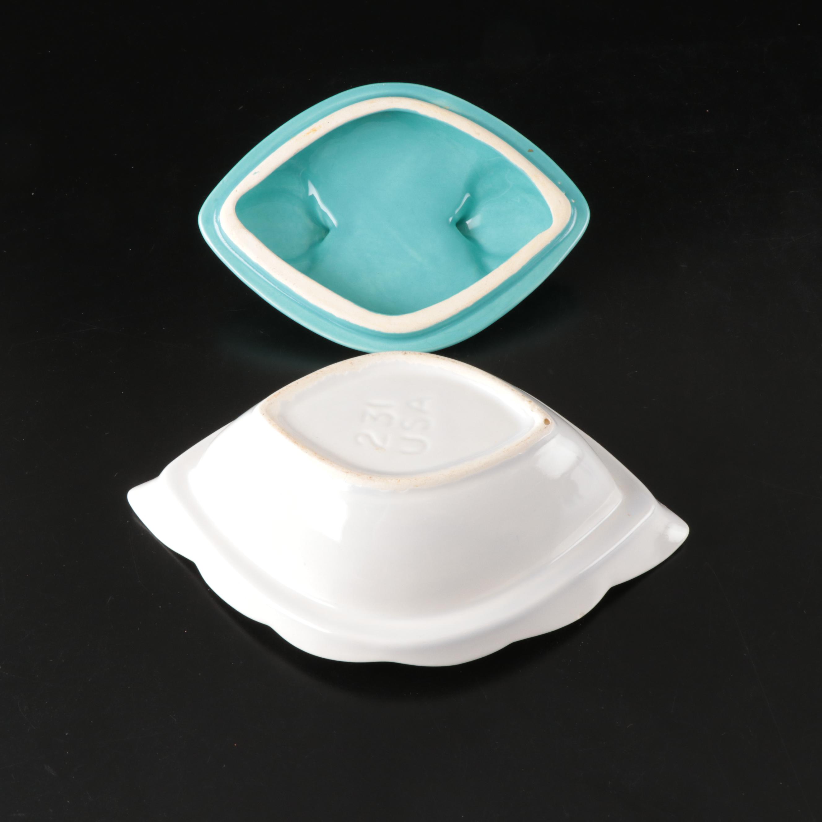 California Pottery Art Deco Style Turquoise and White Ceramic Lazy Susan Server