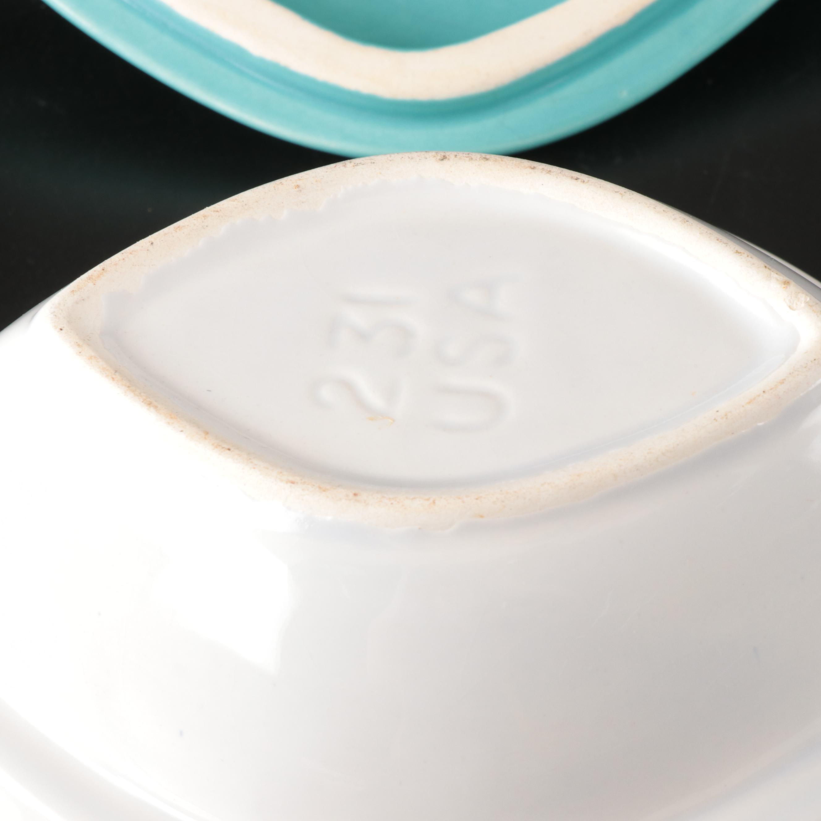 California Pottery Art Deco Style Turquoise and White Ceramic Lazy Susan Server