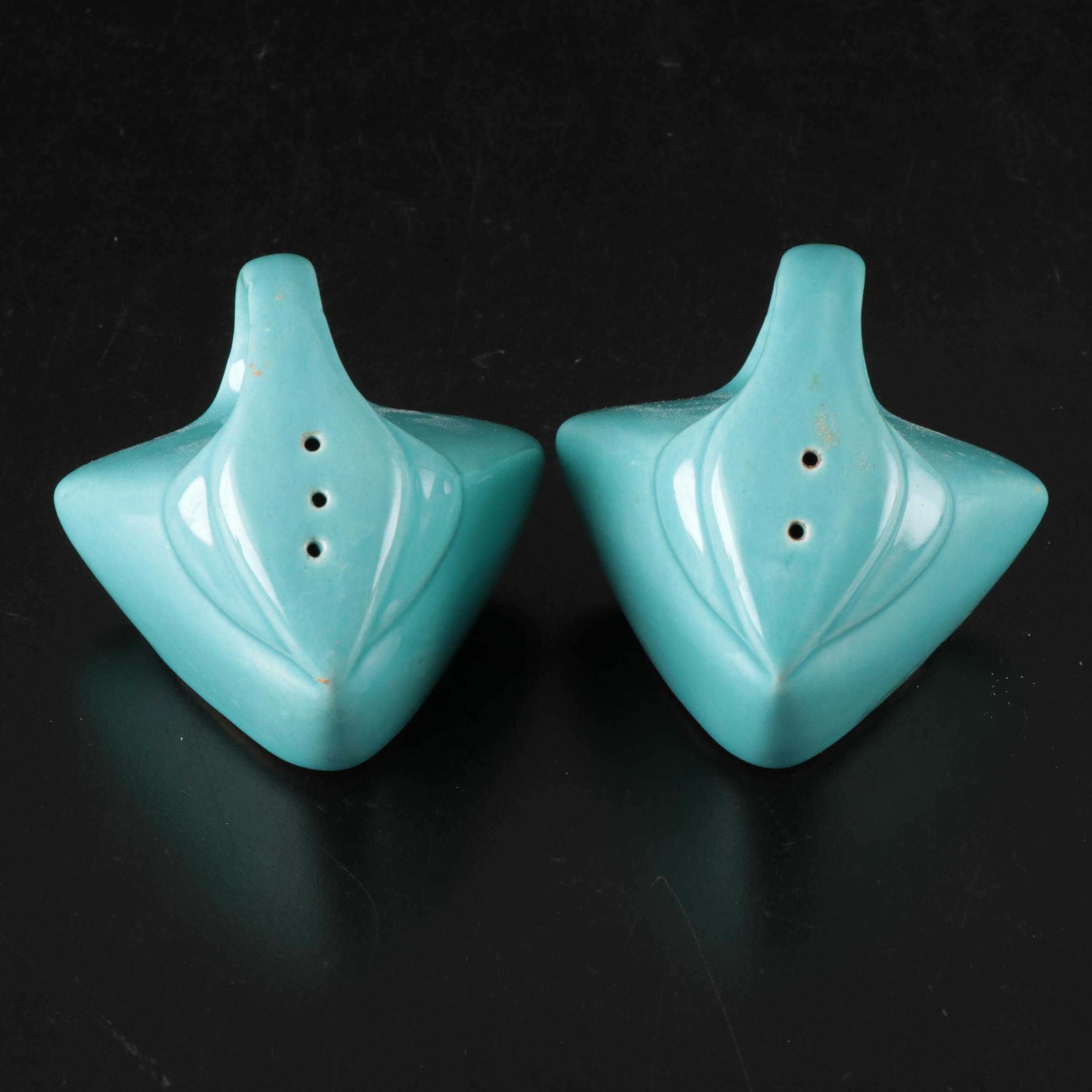 California Pottery Art Deco Style Turquoise and White Ceramic Lazy Susan Server