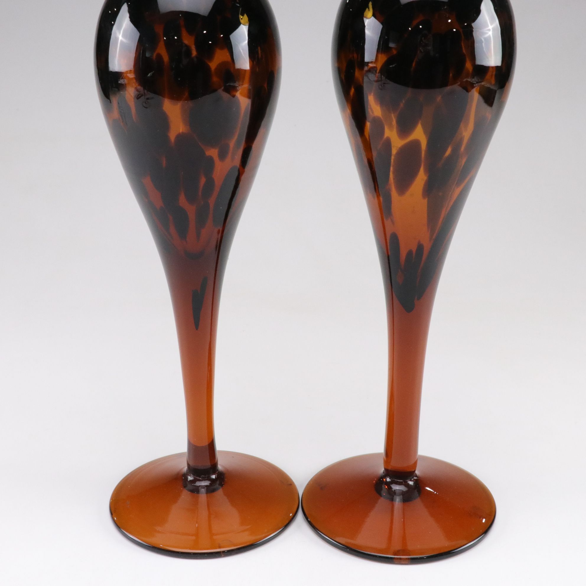 Murano Style Tortoise and Mottled Art Glass Candlesticks