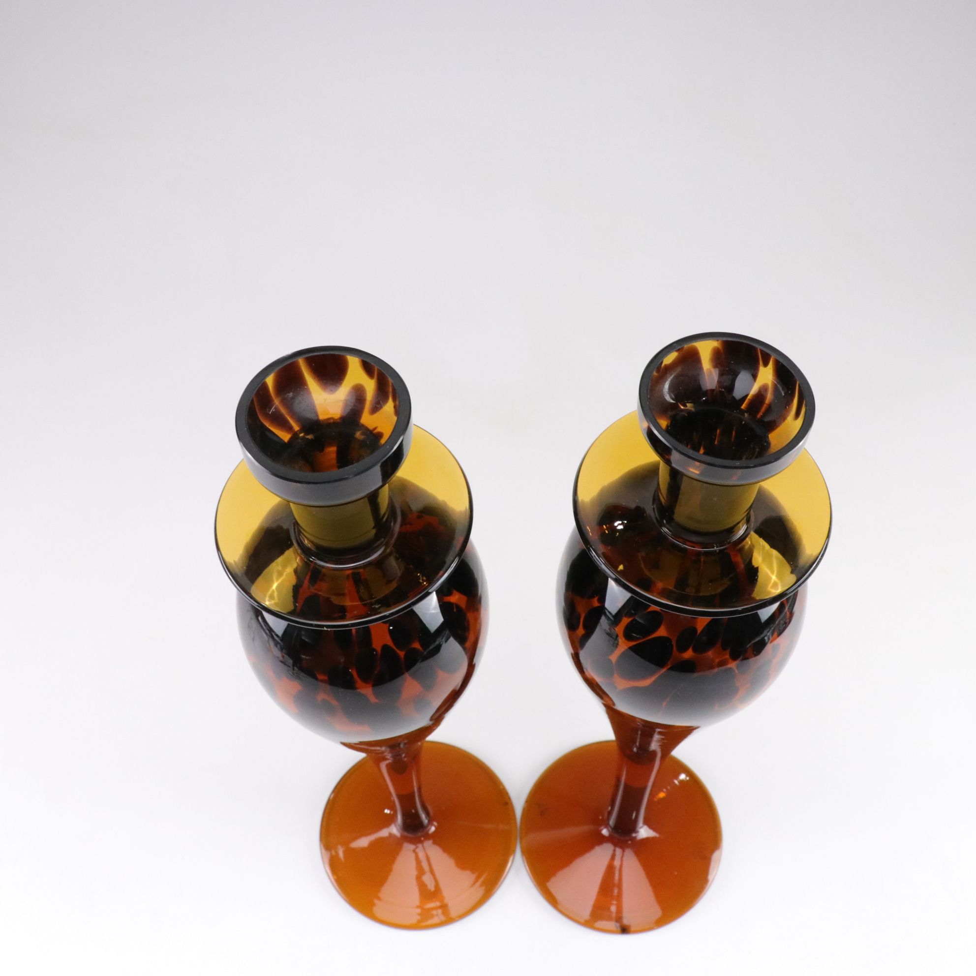 Murano Style Tortoise and Mottled Art Glass Candlesticks
