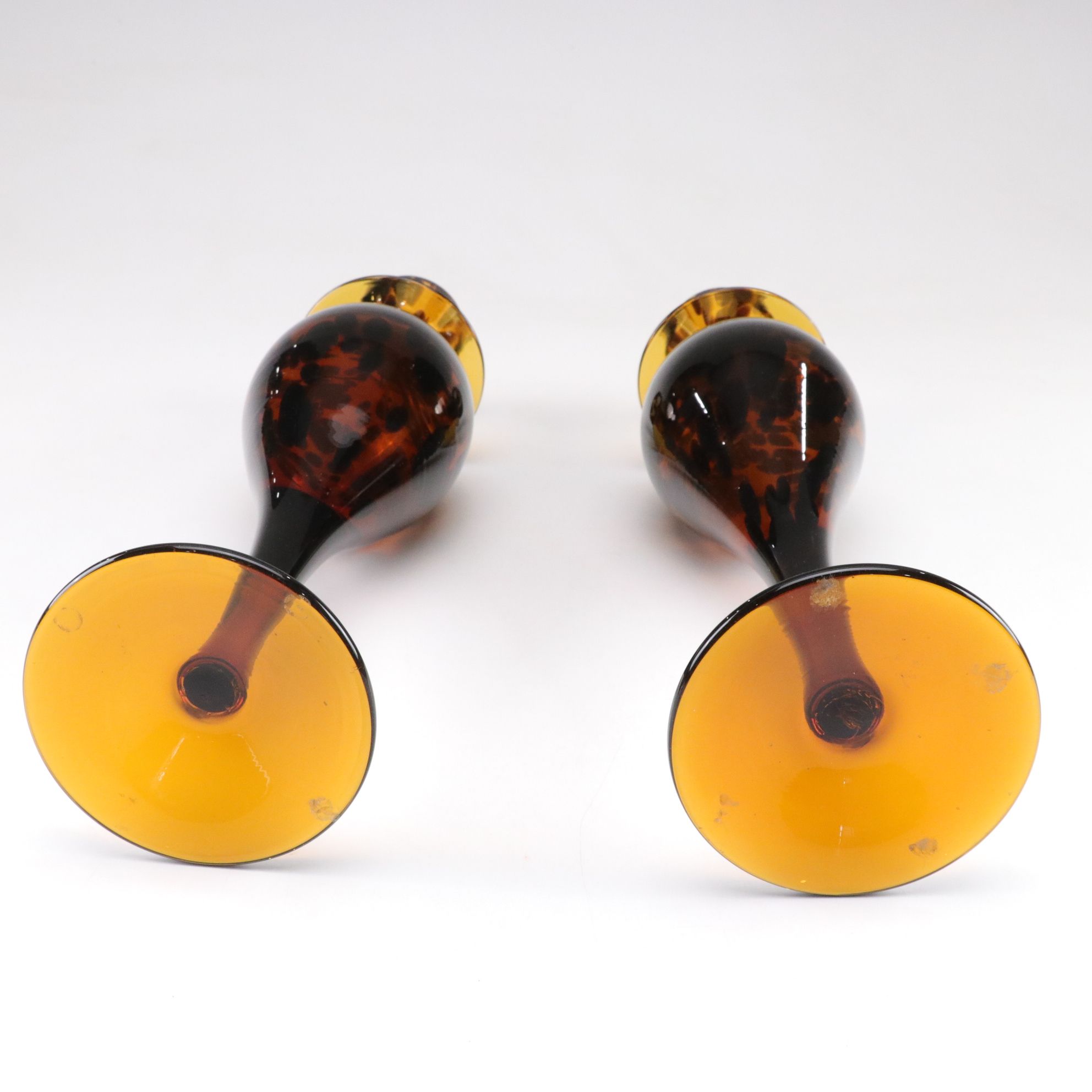 Murano Style Tortoise and Mottled Art Glass Candlesticks