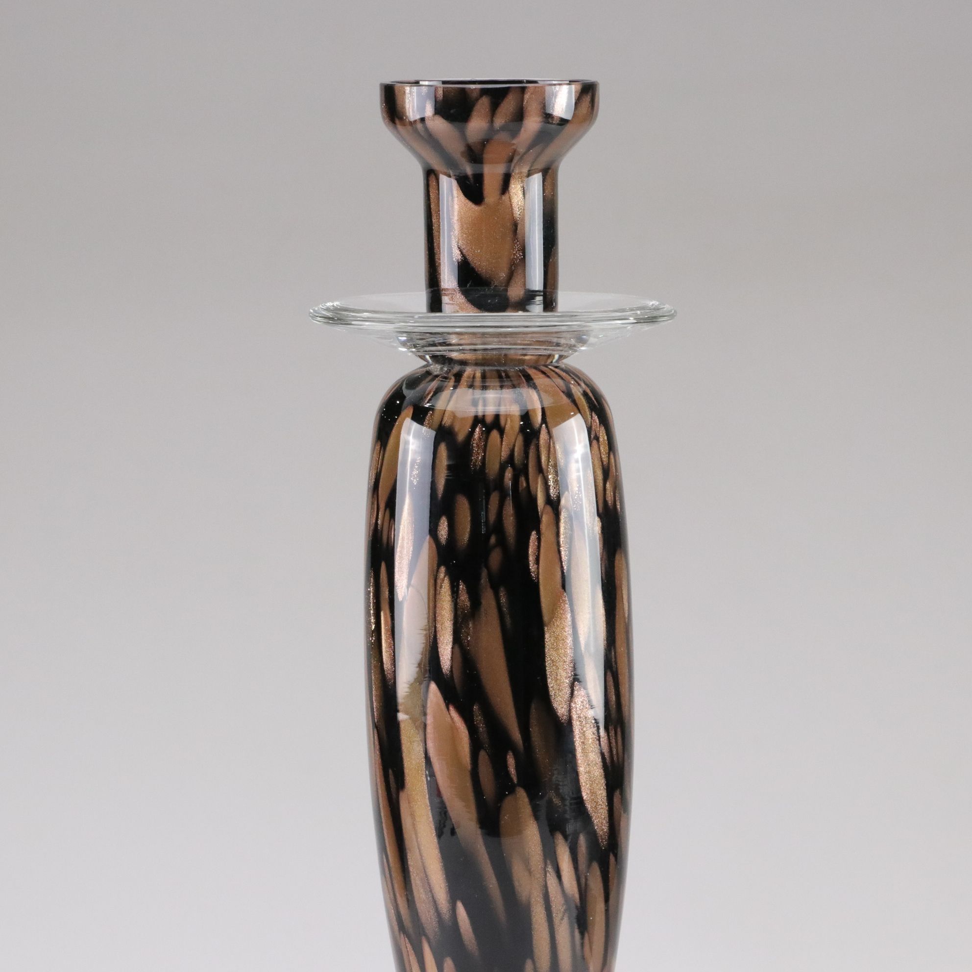 Murano Style Tortoise and Mottled Art Glass Candlesticks