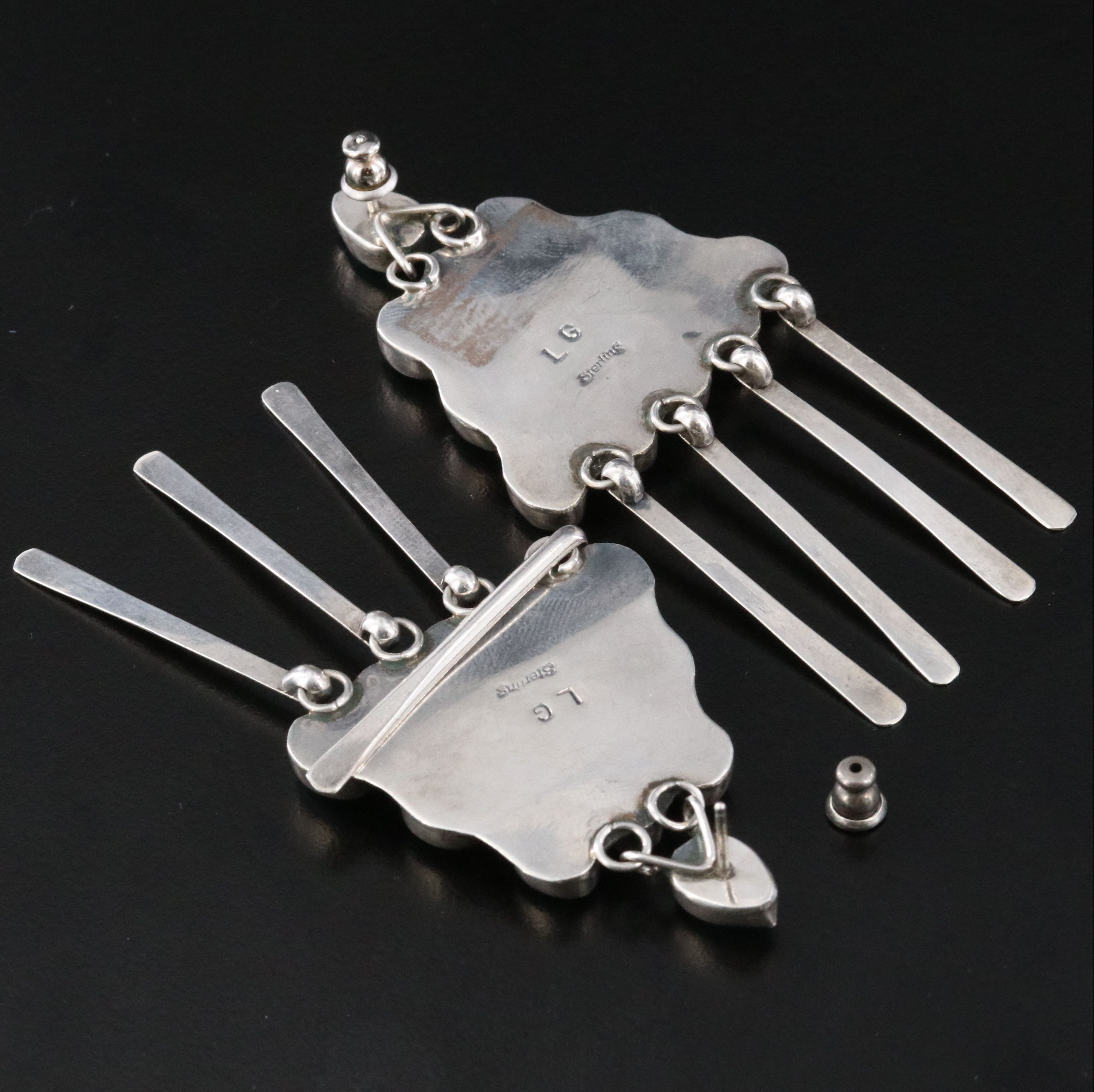 Signed Southwestern Sterling Turquoise Tassel Earrings