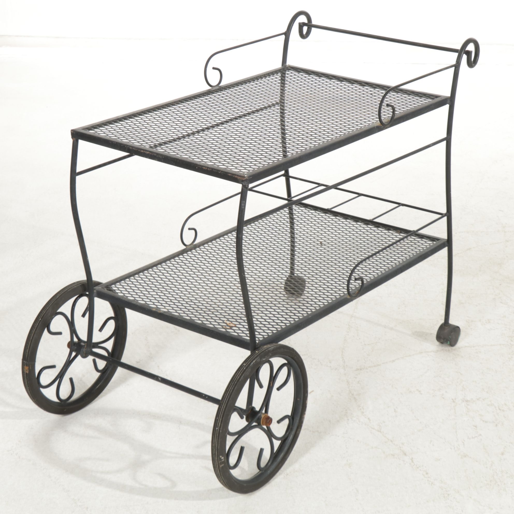 Metal Mesh Patio Glider Loveseat, Bar Cart, and Side Tables