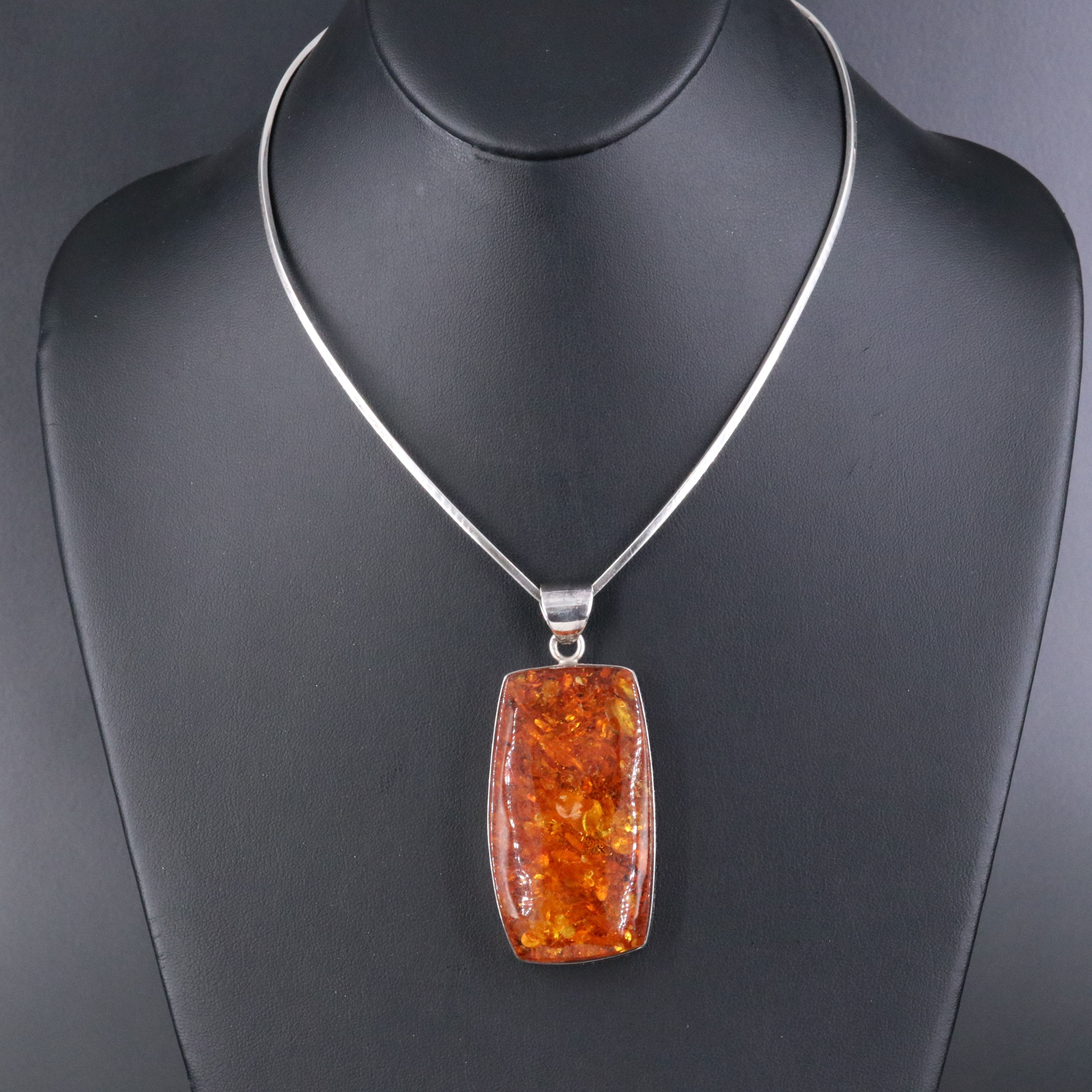Polish Sterling Amber Wire Collar Necklace