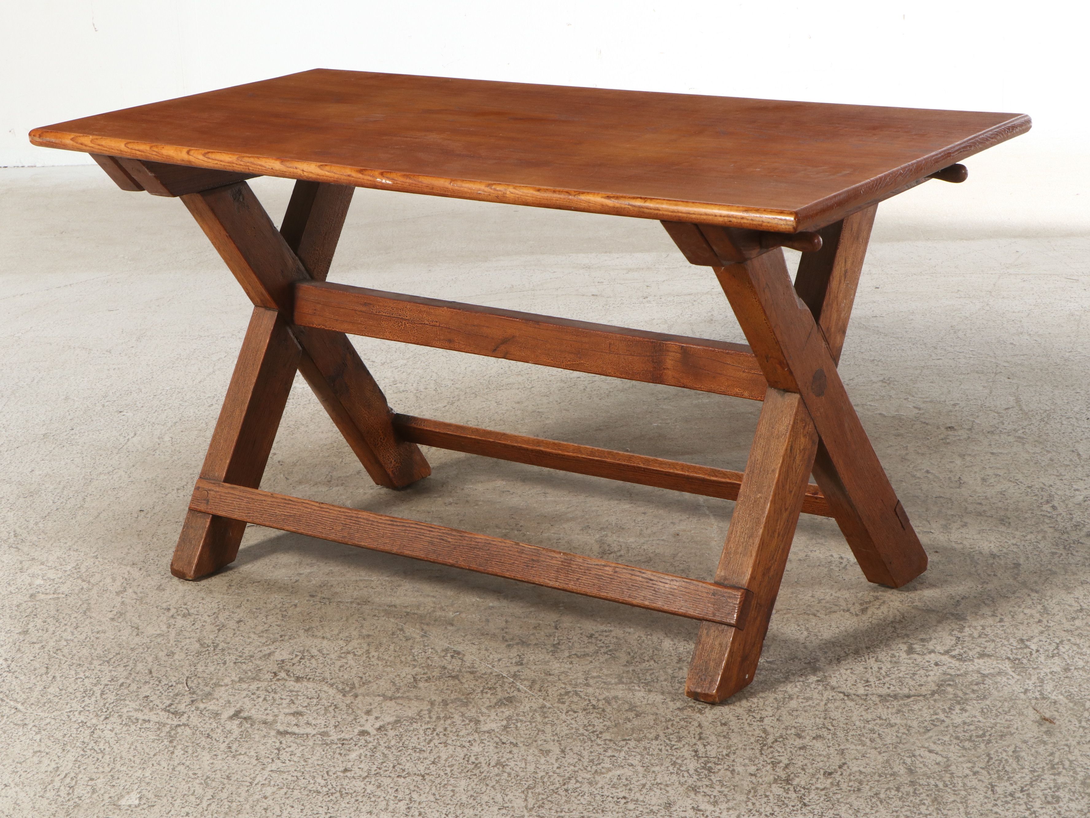 Primitive Style Oak Trestle Table, 20th Century