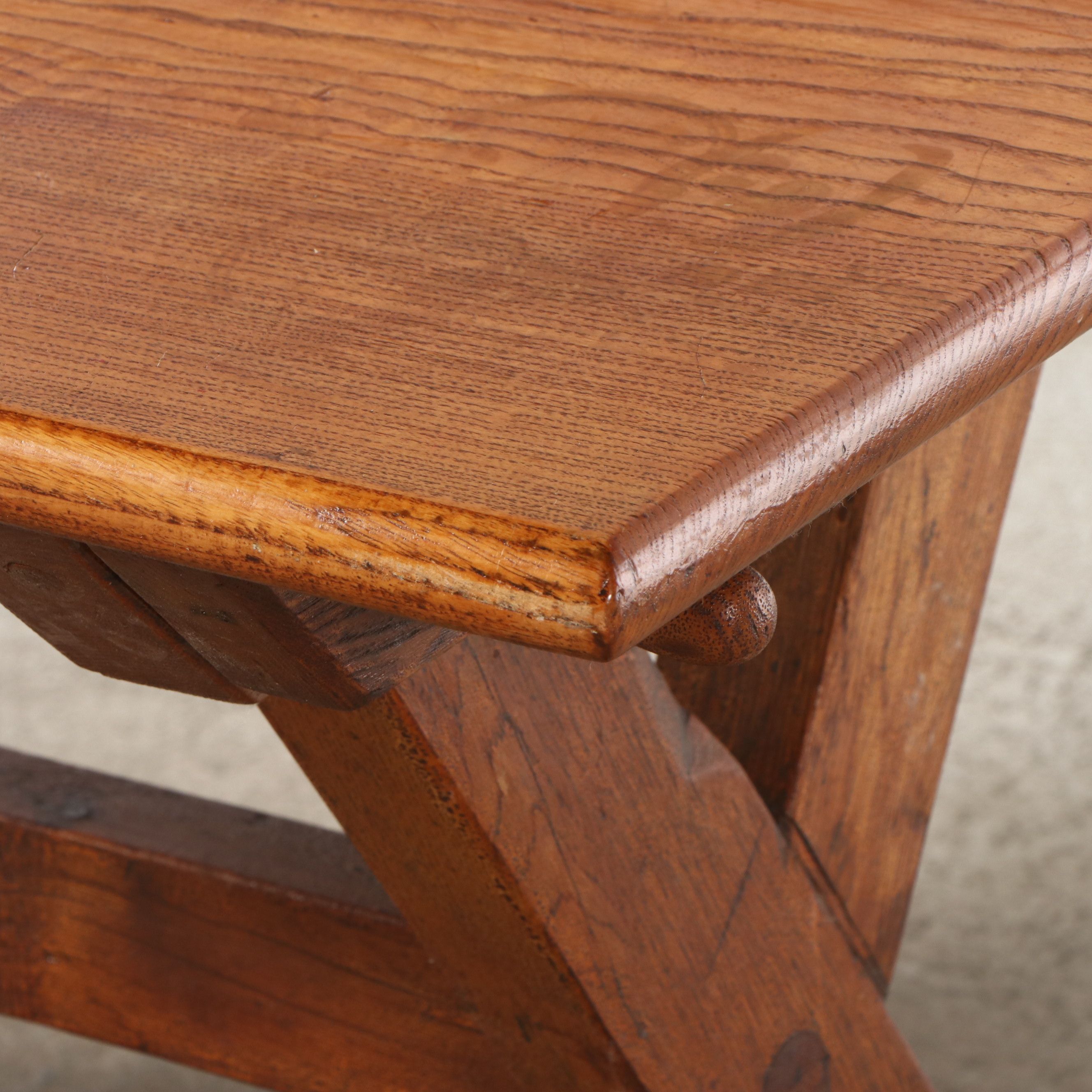 Primitive Style Oak Trestle Table, 20th Century