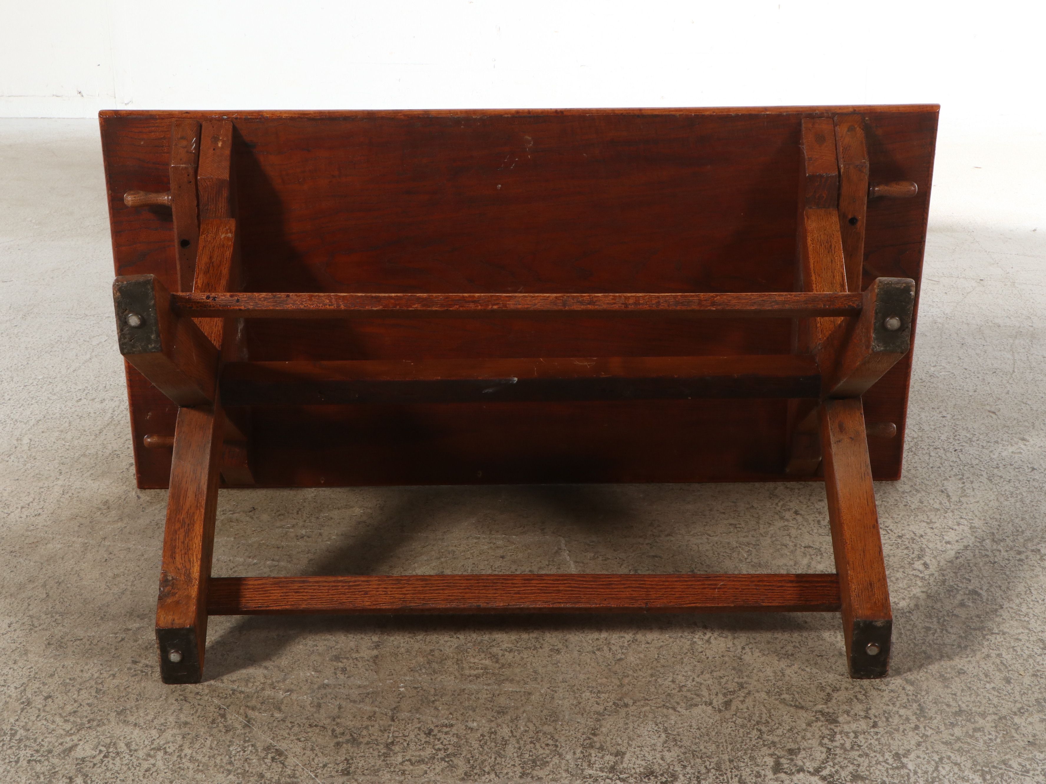 Primitive Style Oak Trestle Table, 20th Century