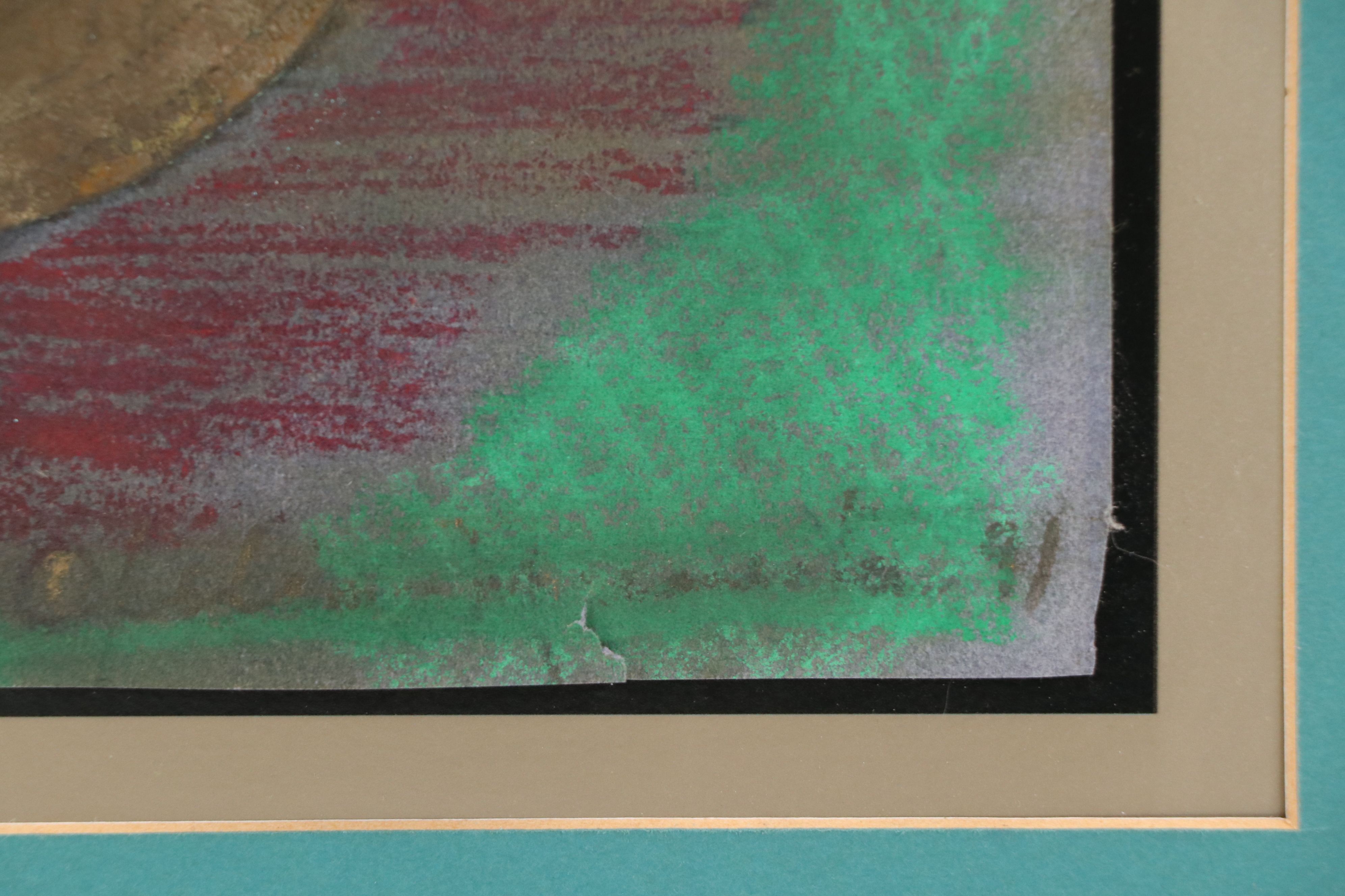 Mixed Media Drawing of Virgin Mary with Metal Milagro Heart, 1991