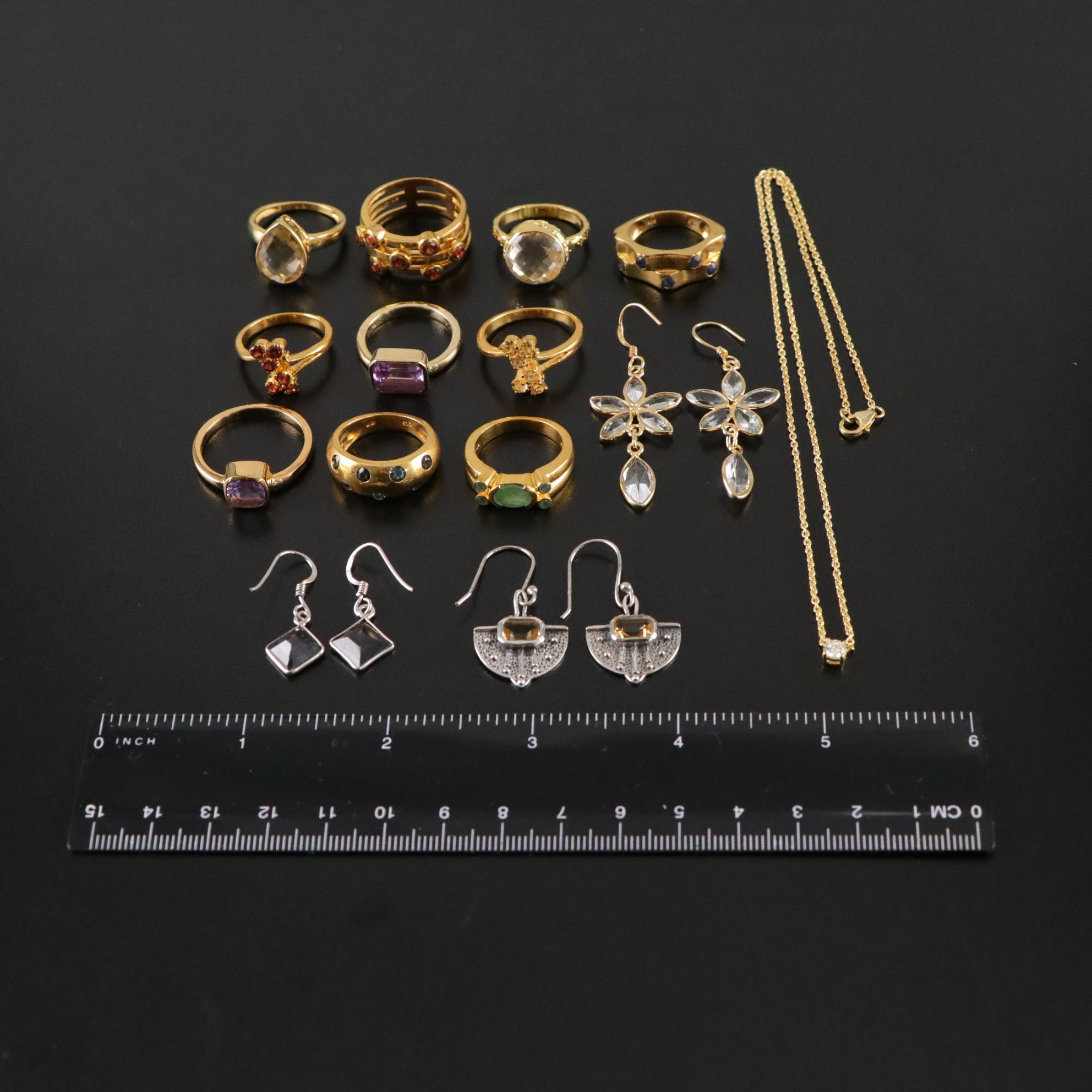 14 Assorted Sterling Silver Rings, Necklaces and Earrings